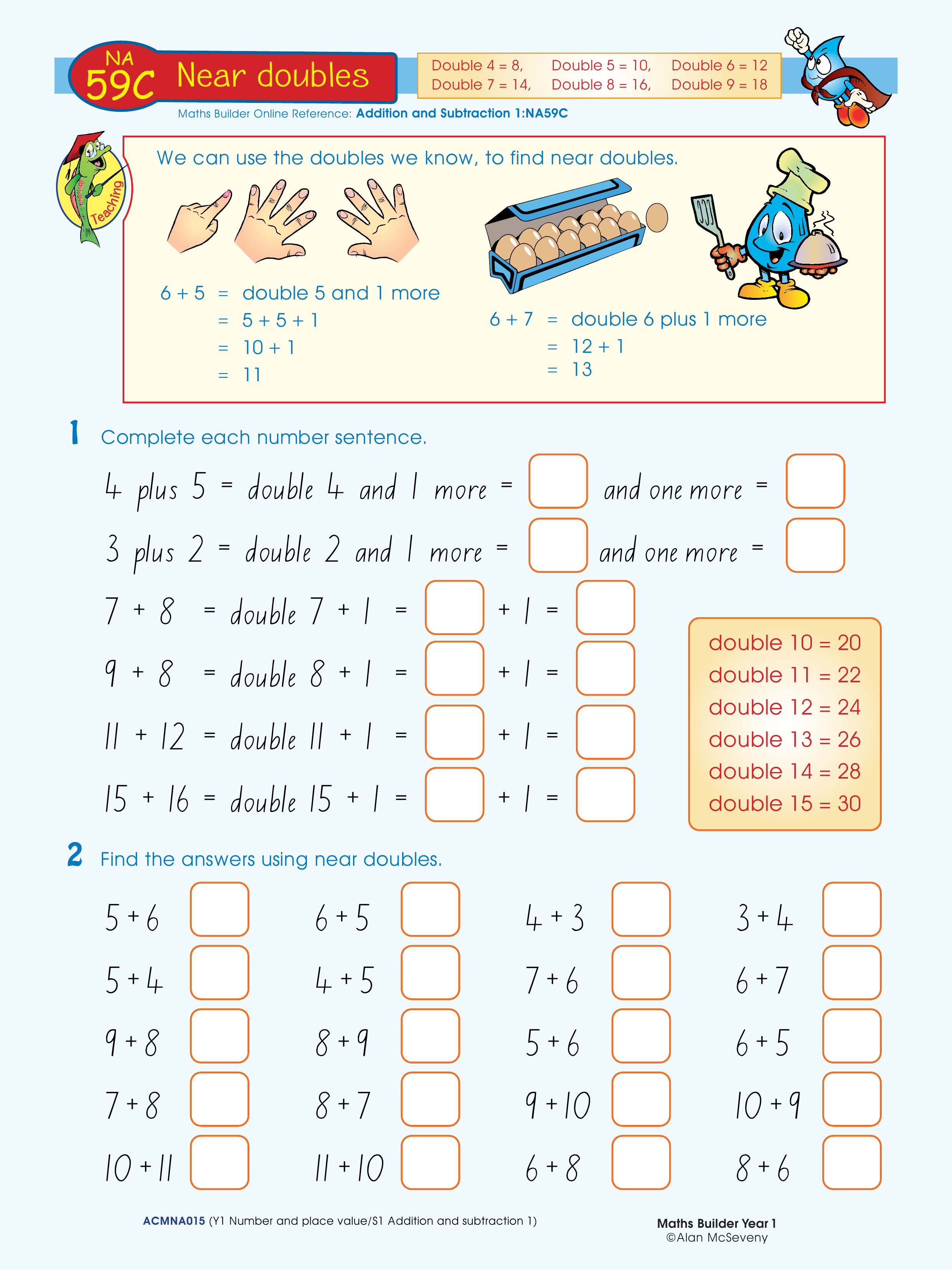 Near doubles — worksheet preview