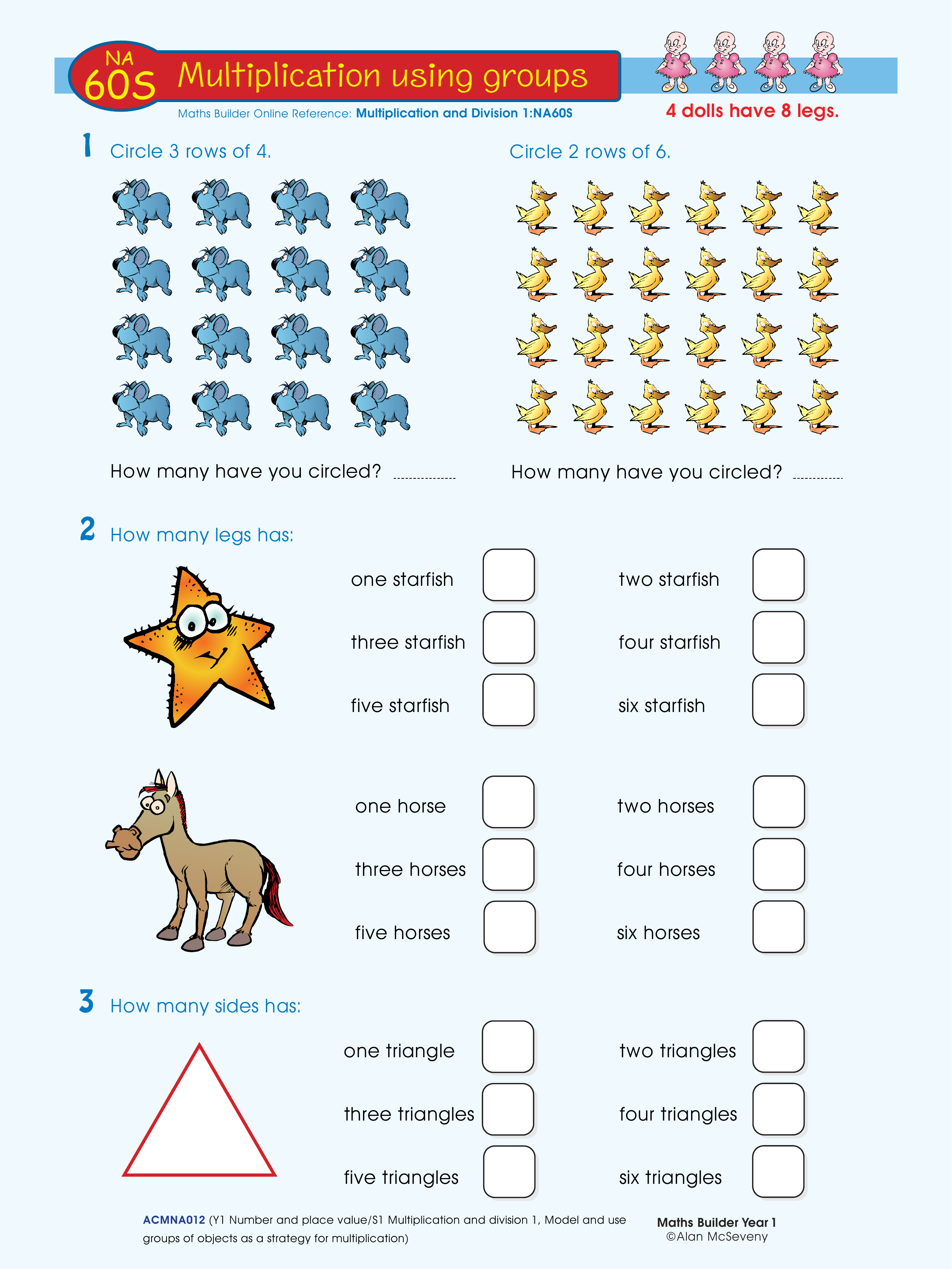 Multiplication using groups — worksheet preview