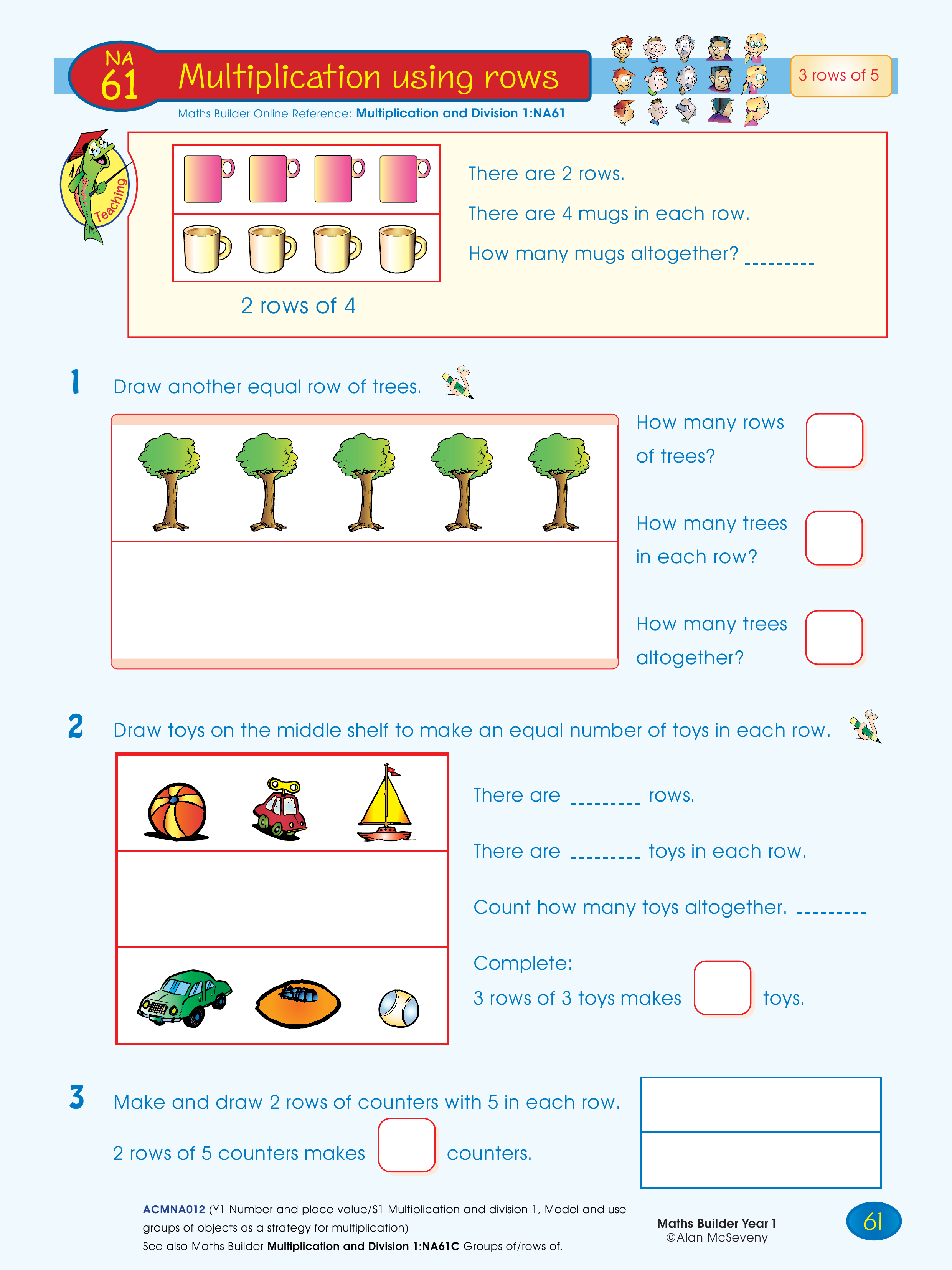 Multiplication using rows — worksheet preview