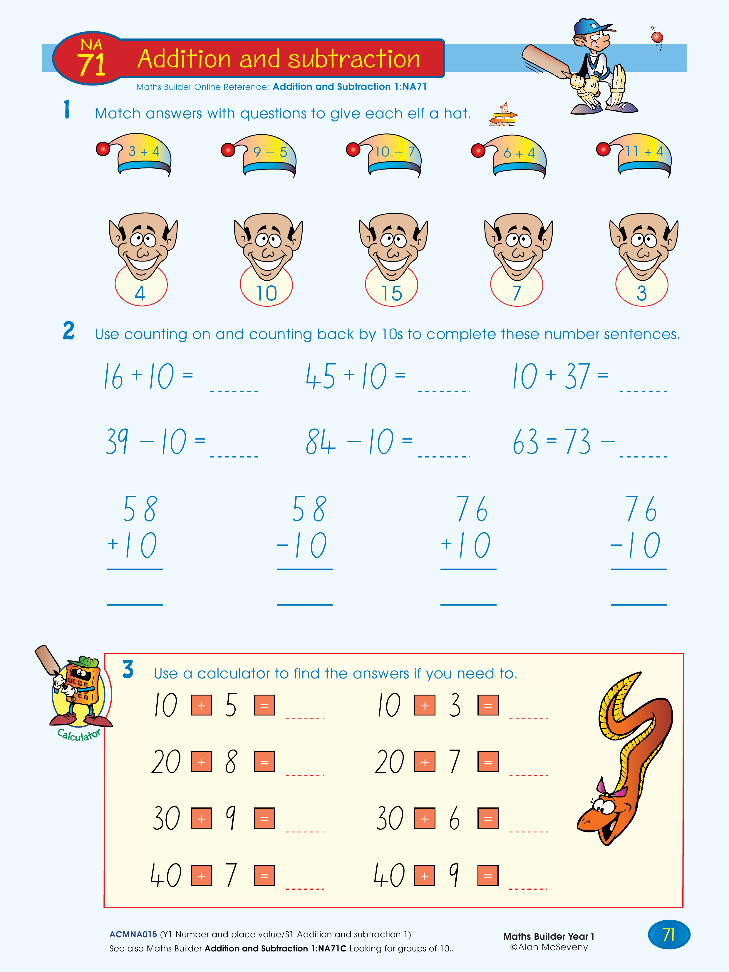 Addition and subtraction — worksheet preview