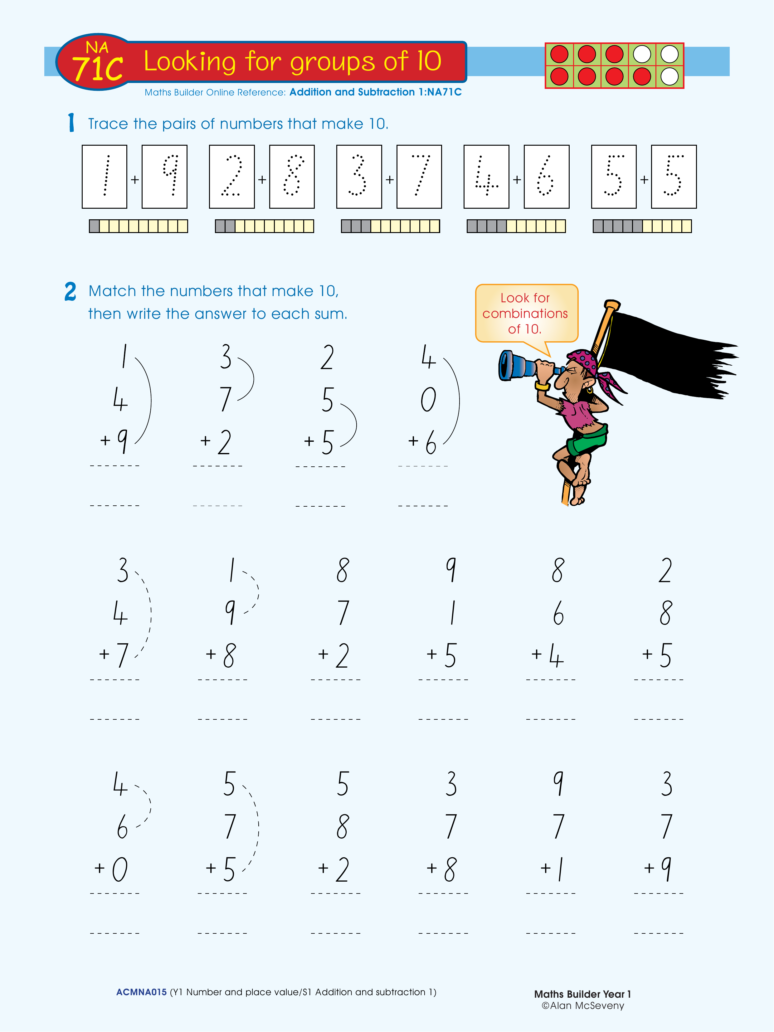 Looking for groups of 10 — worksheet preview