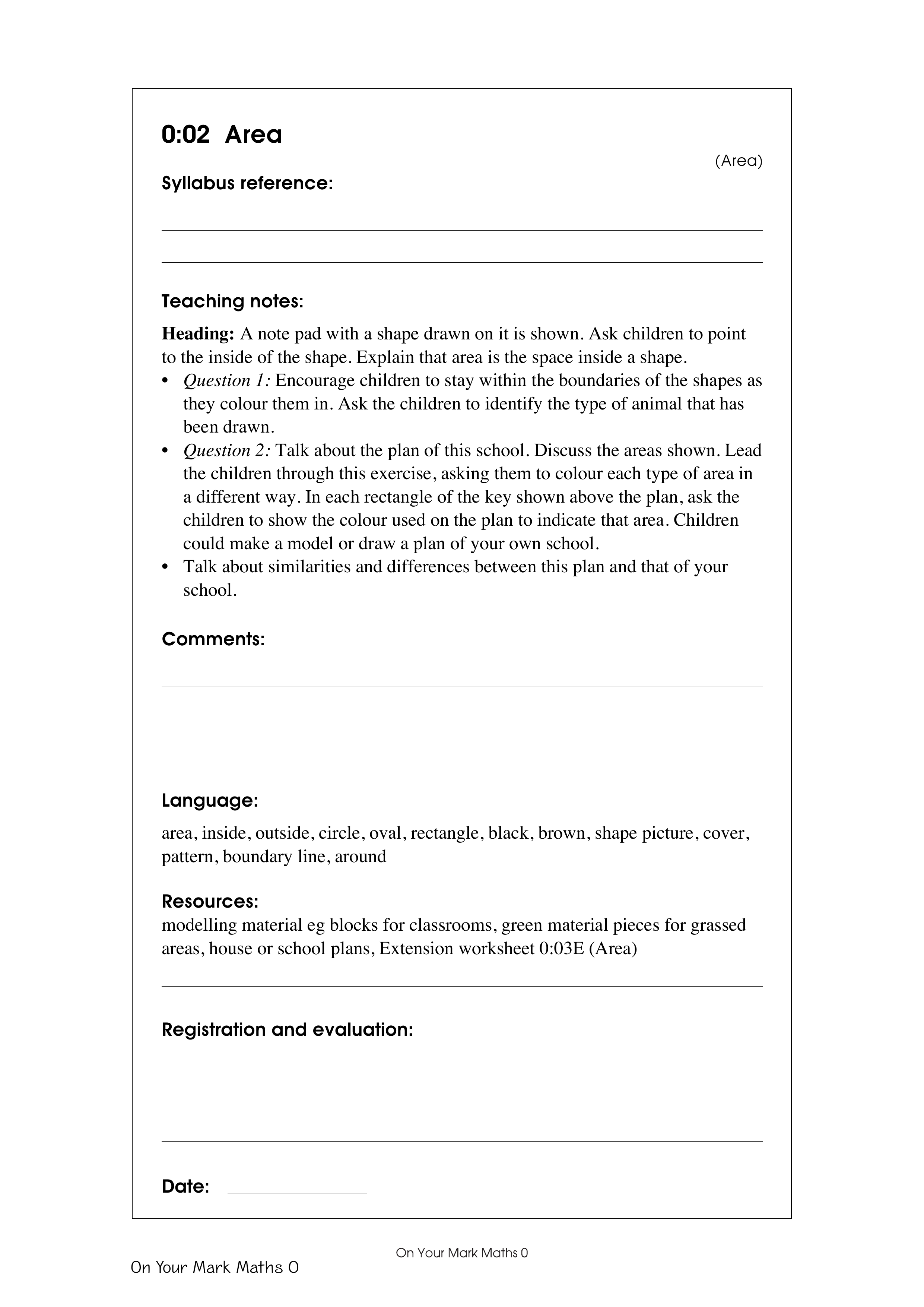 Area — worksheet preview