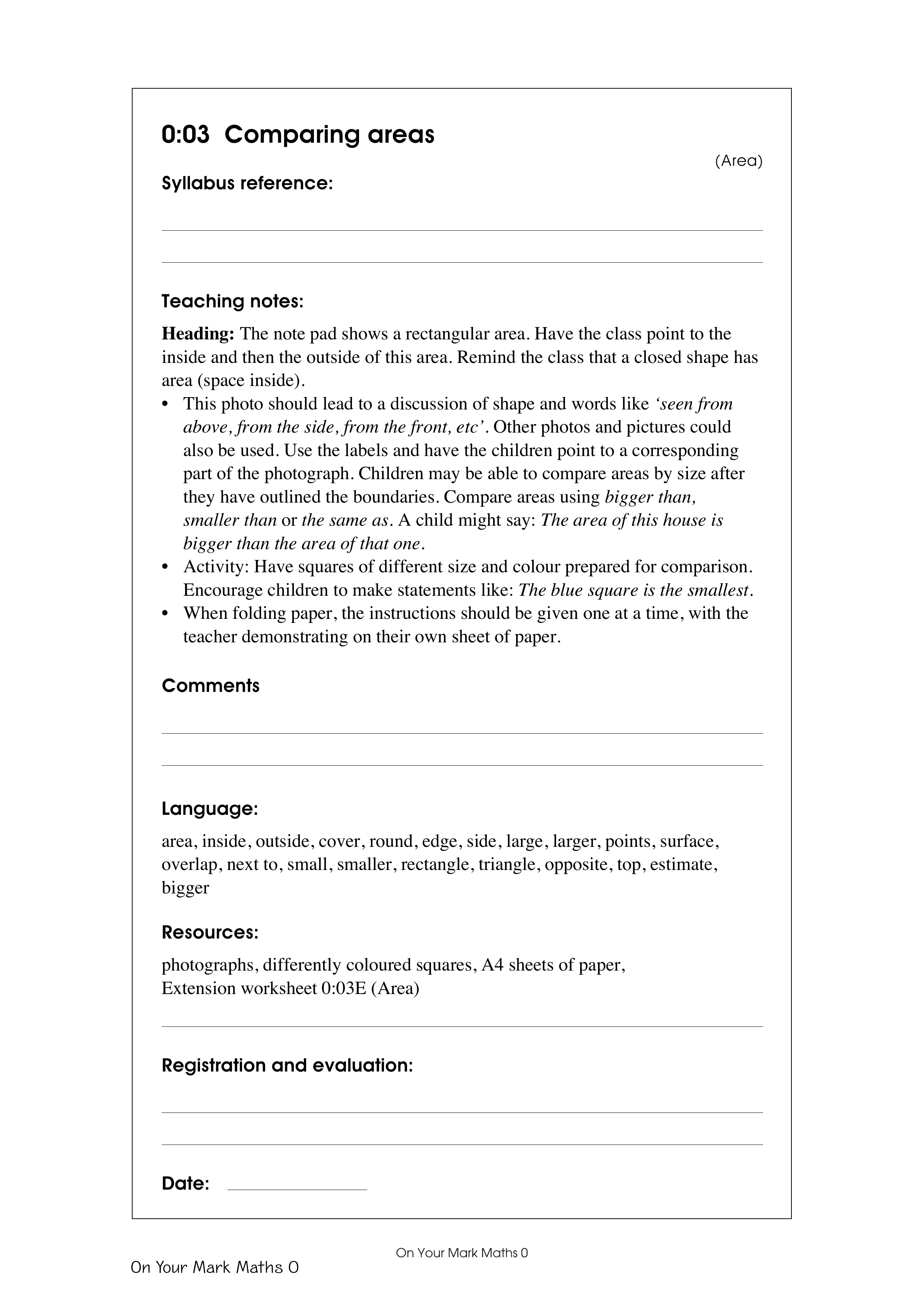 Comparing areas — worksheet preview
