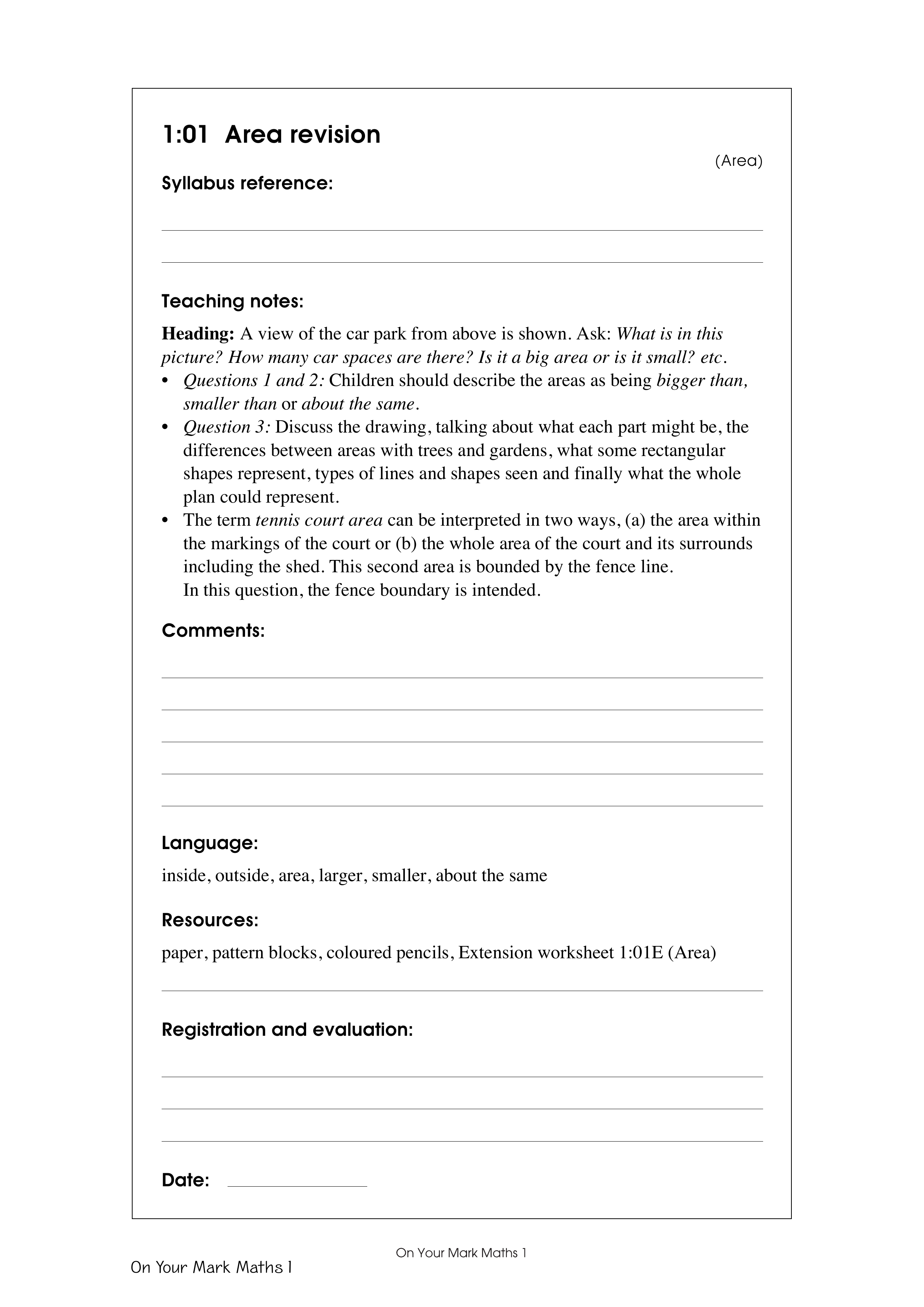 Area revision — worksheet preview