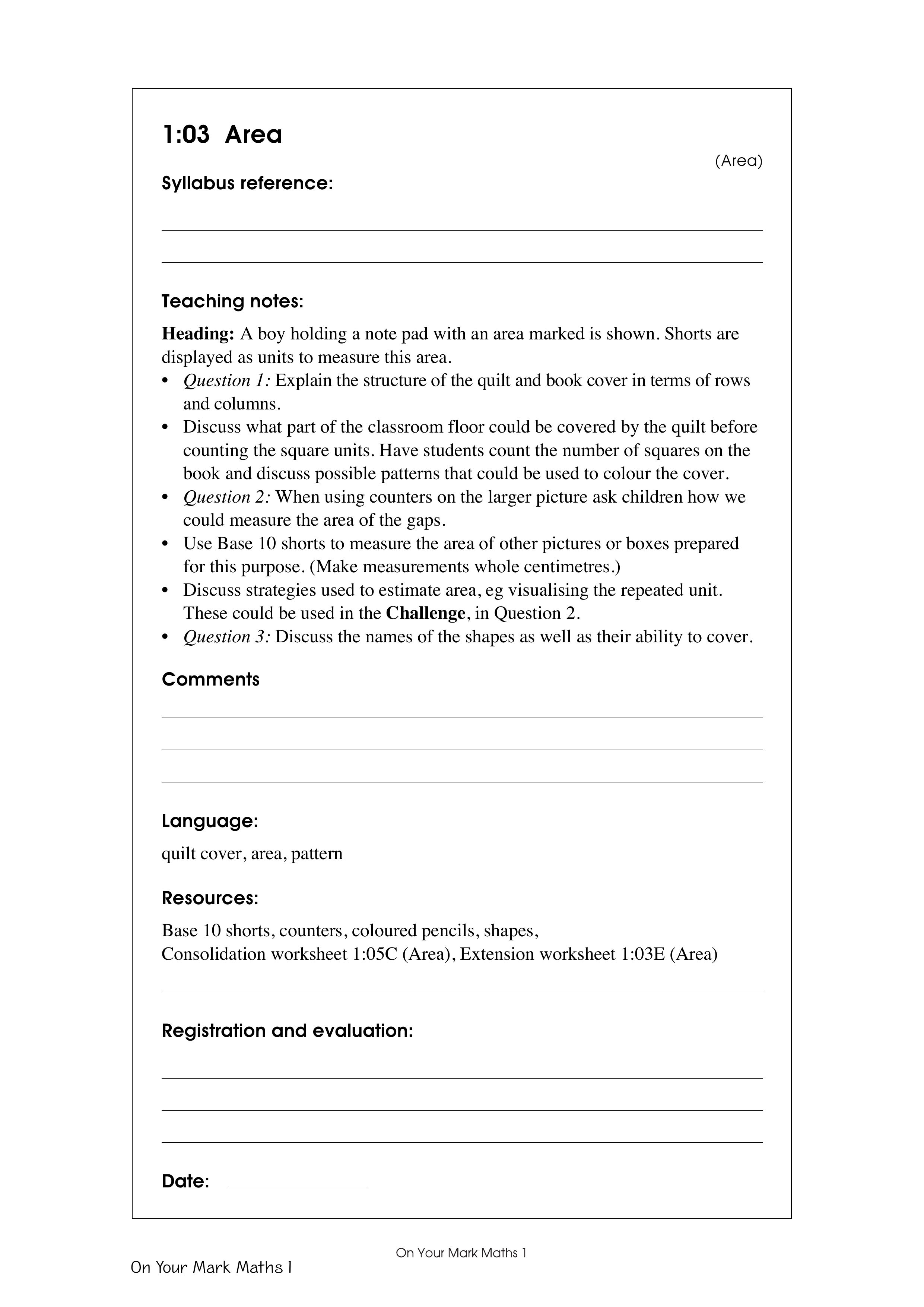 Area — worksheet preview