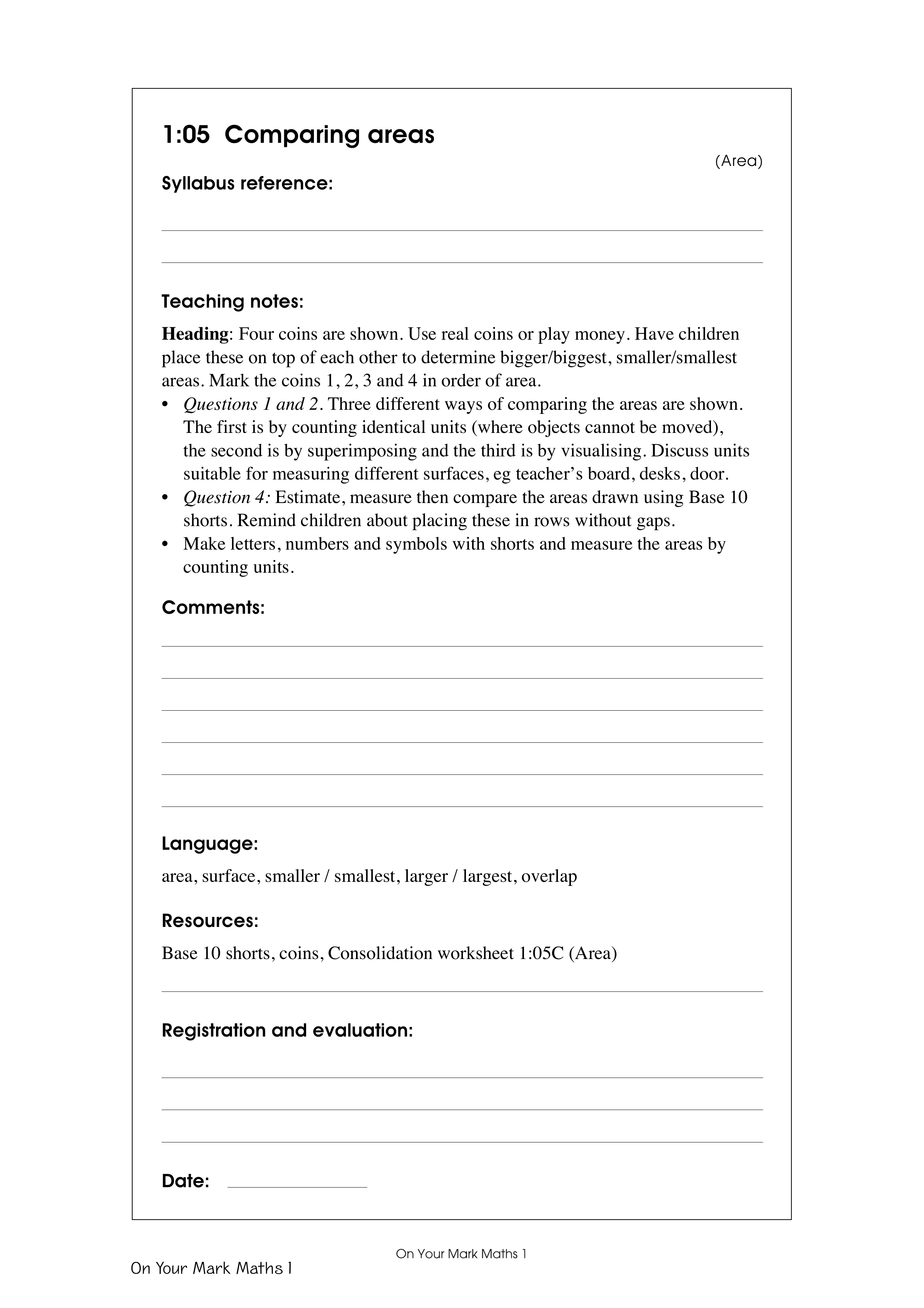 Comparing areas — worksheet preview