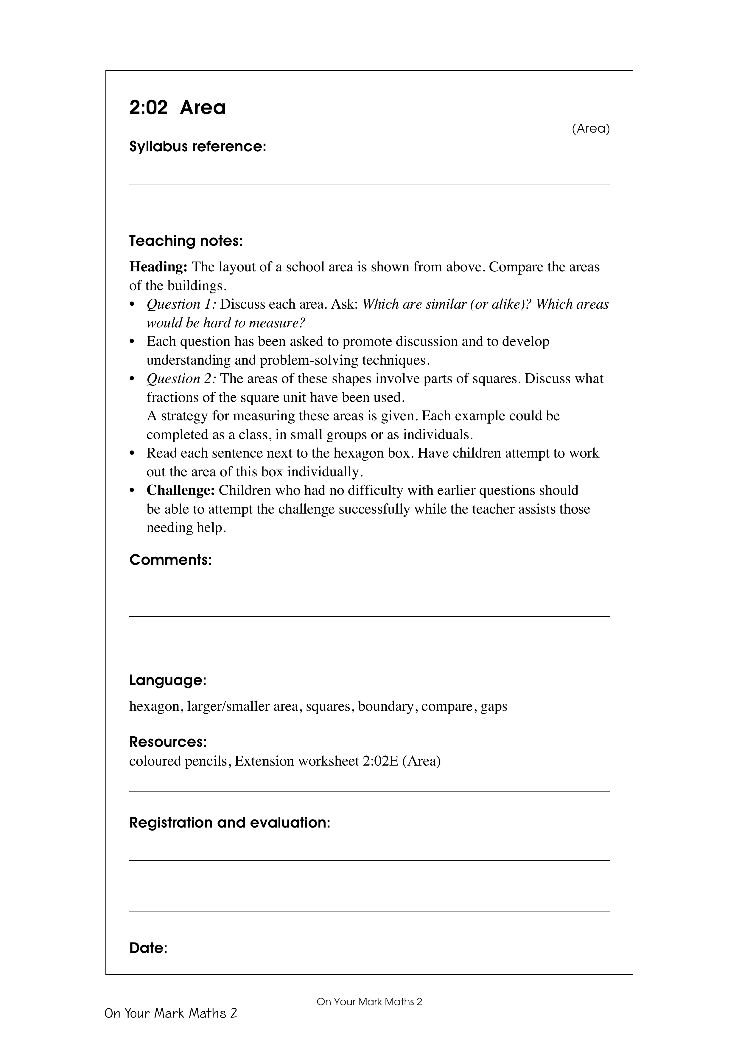 Area — worksheet preview
