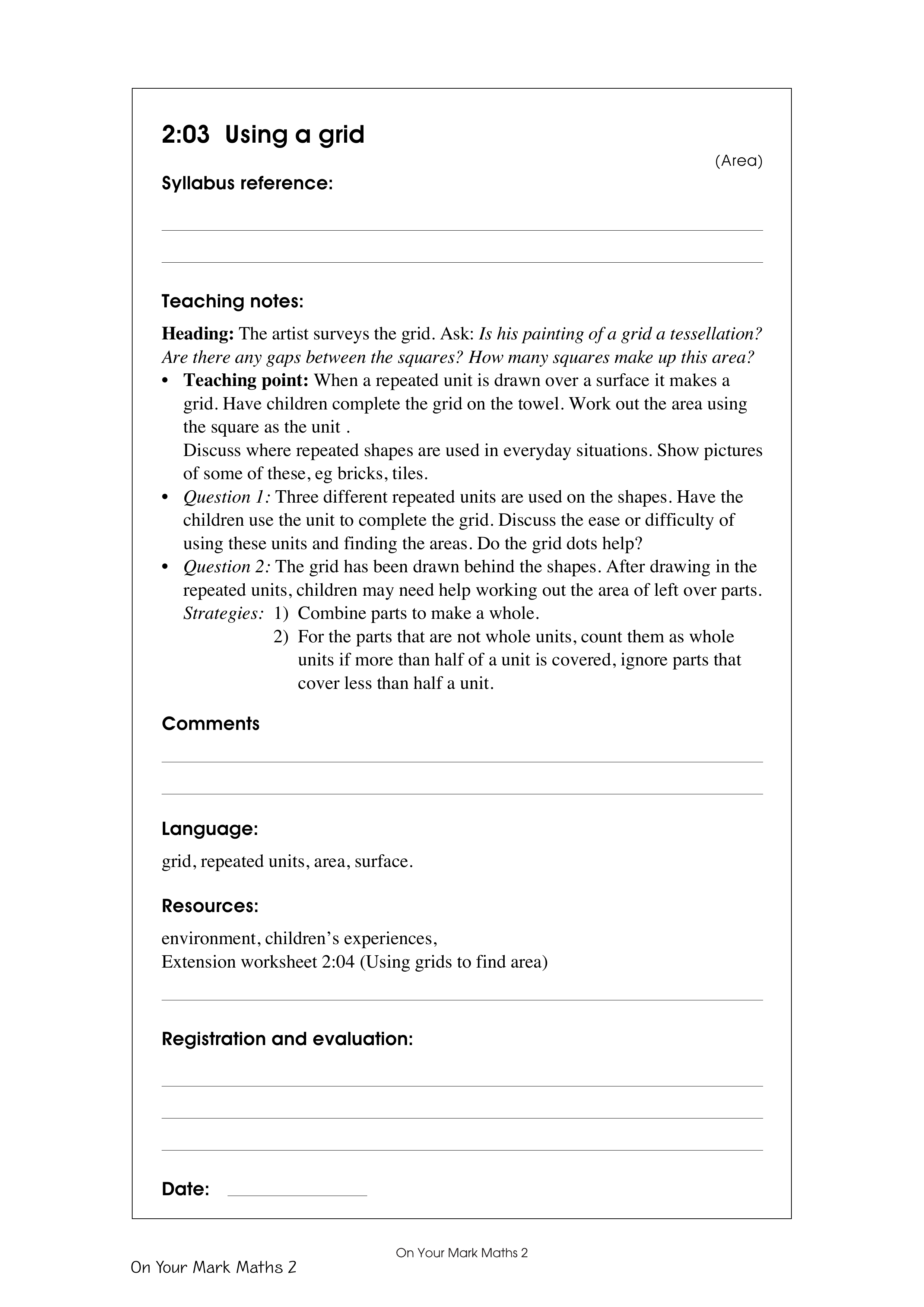 Using a grid — worksheet preview