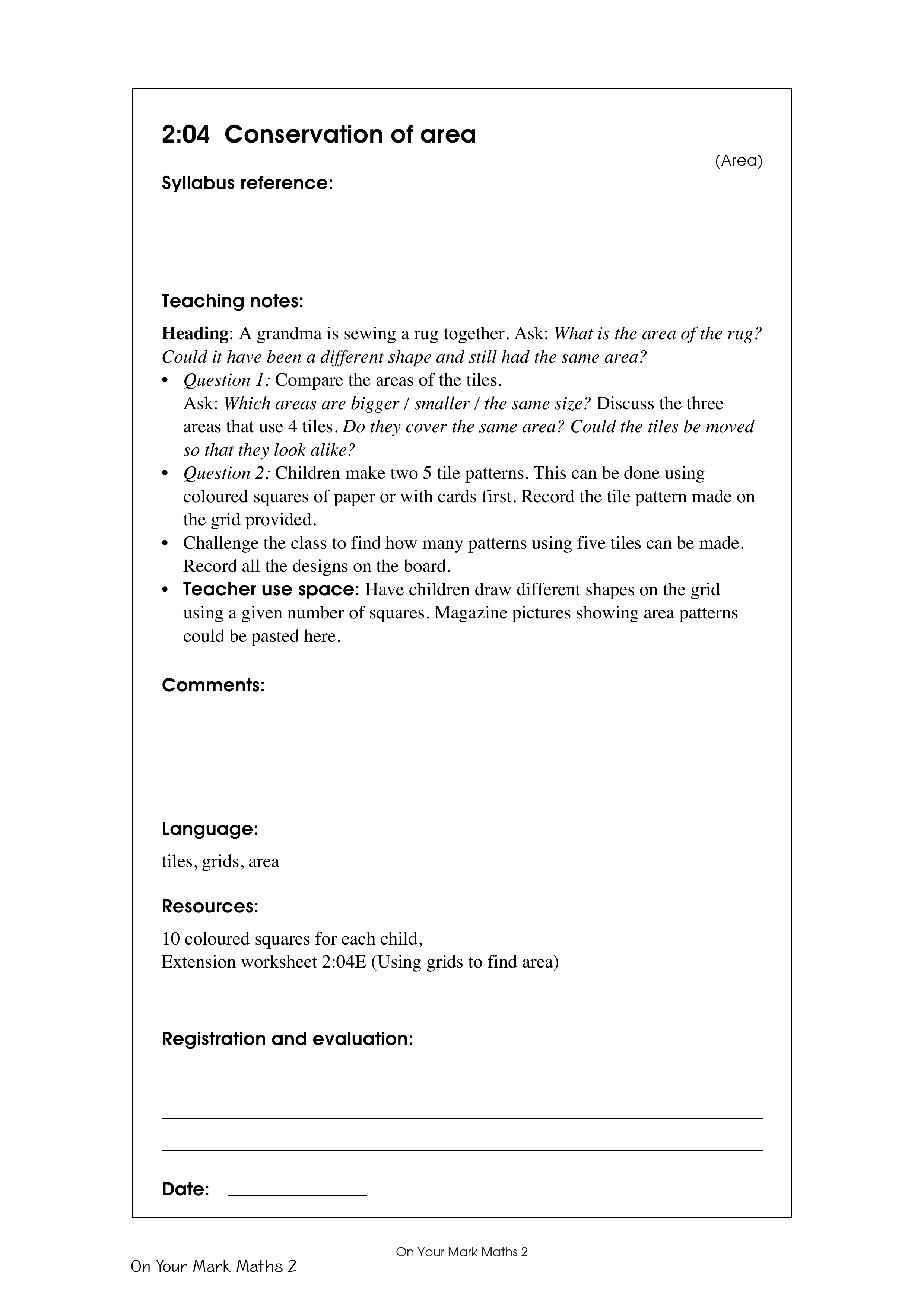 Conservation of area — worksheet preview