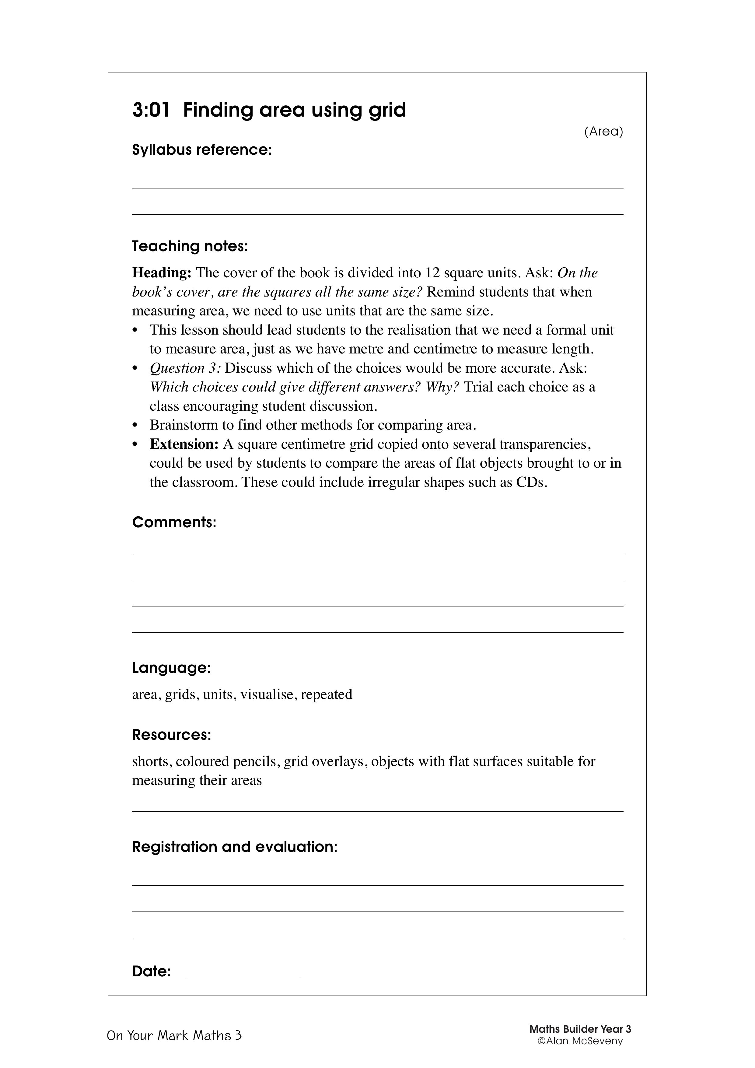 Finding area using grid — worksheet preview