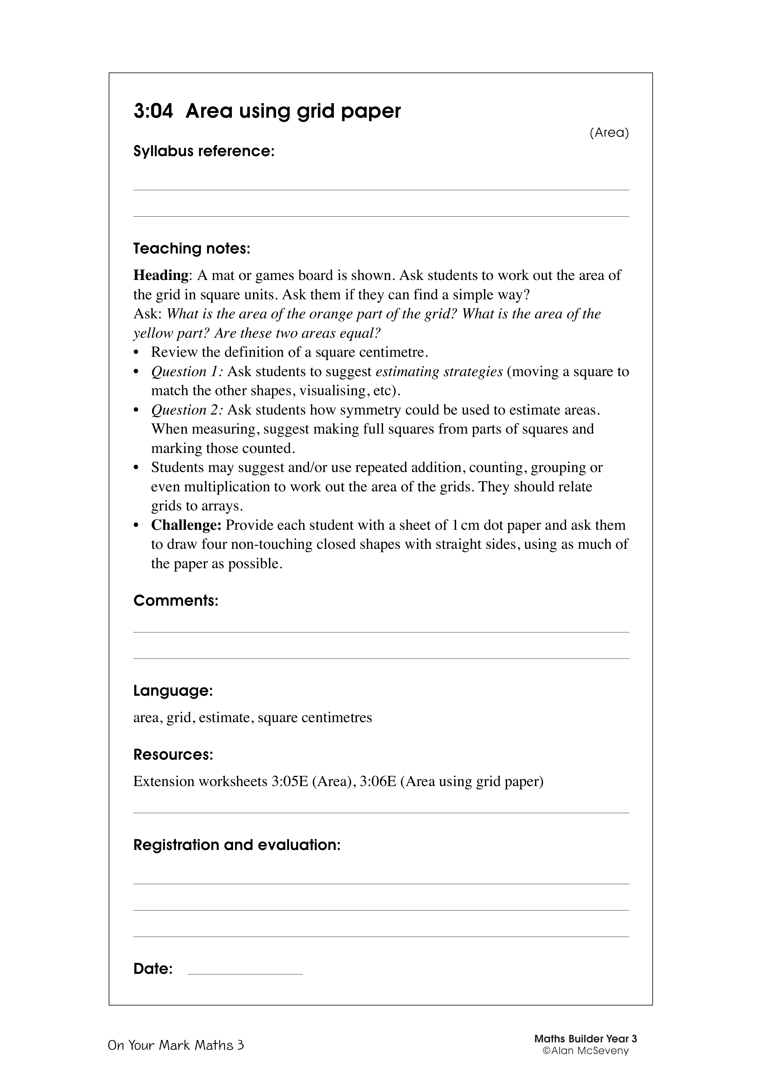 Area using grid paper — worksheet preview
