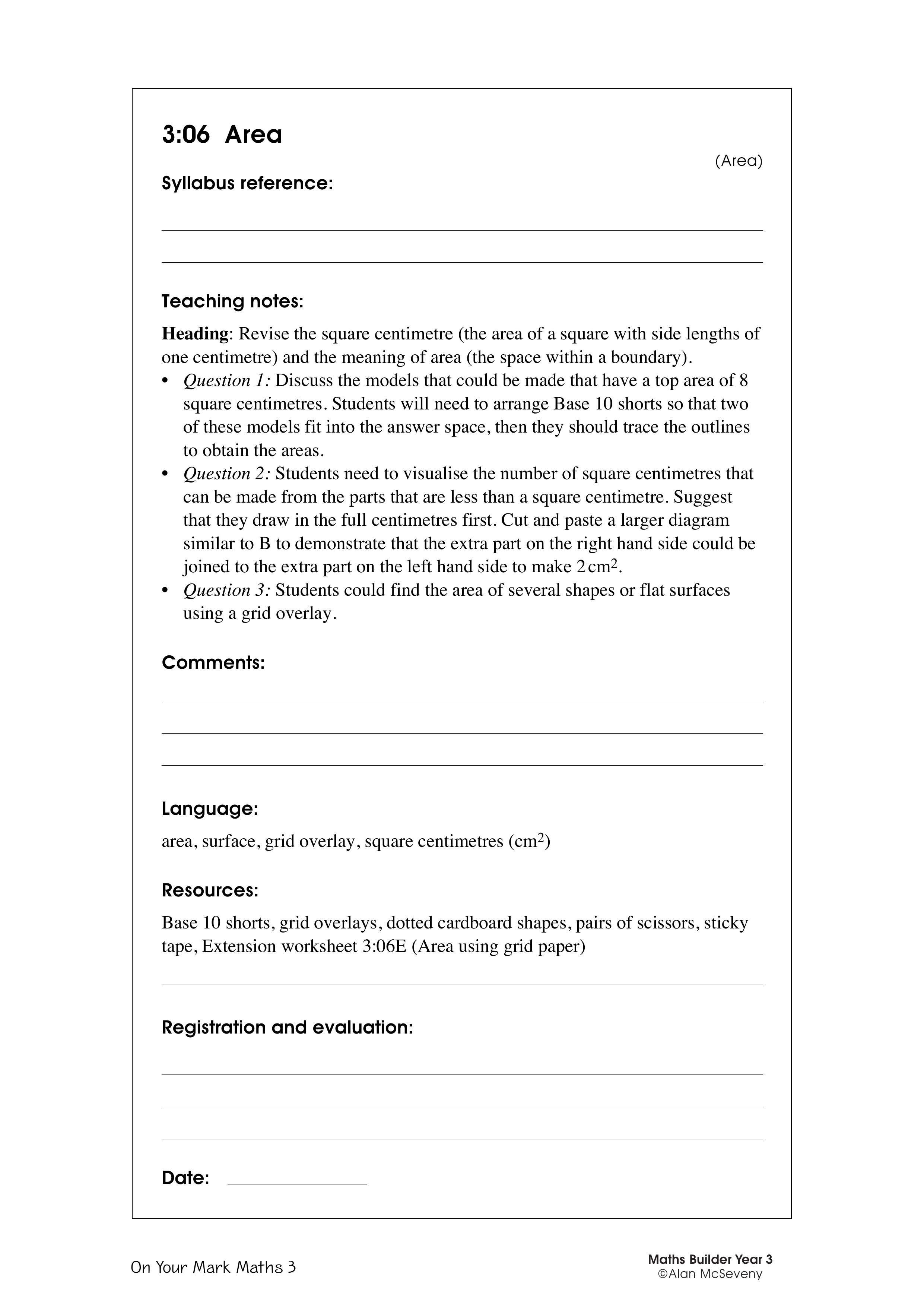 Area — worksheet preview