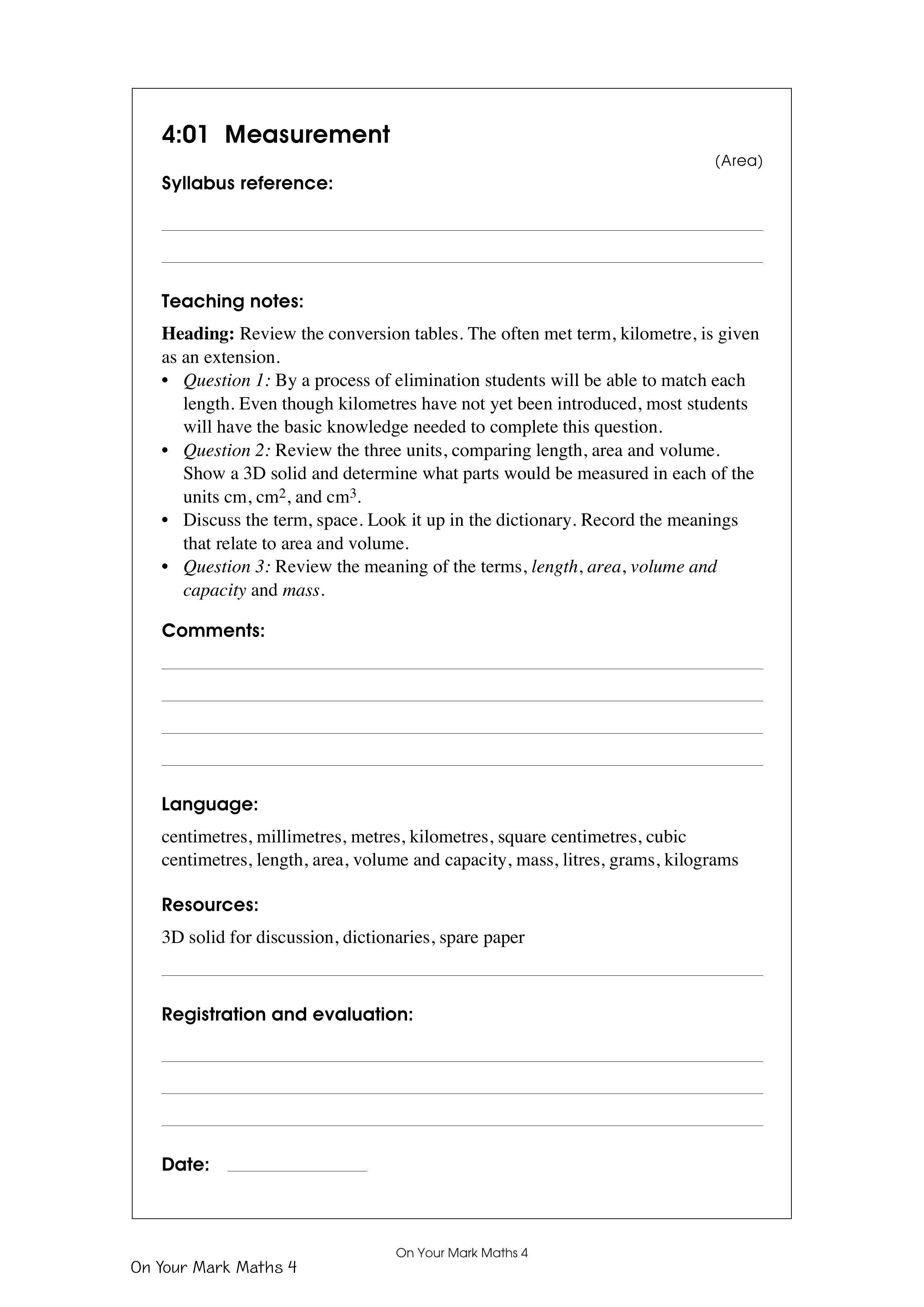 Measurement — worksheet preview