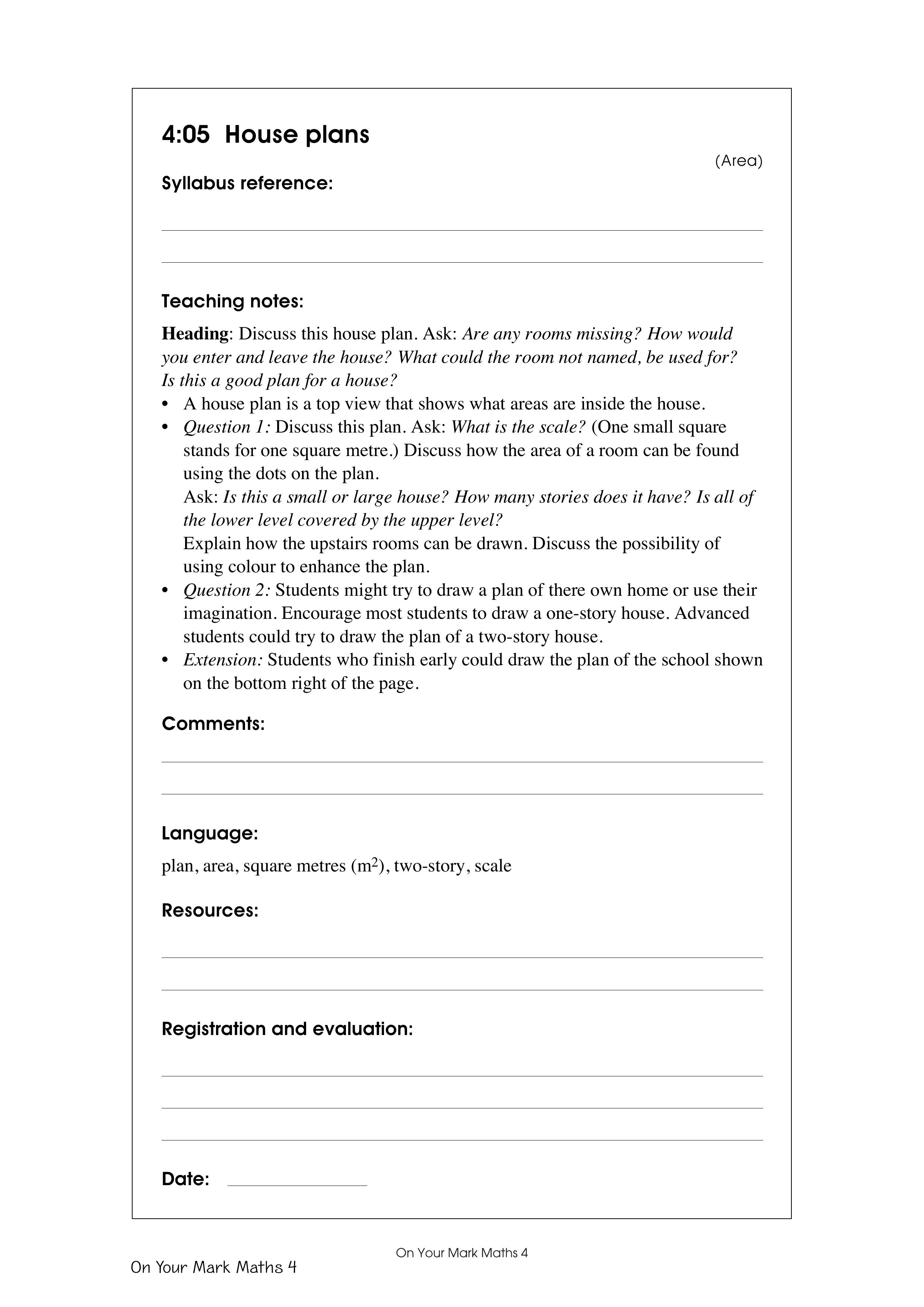 House plans — worksheet preview