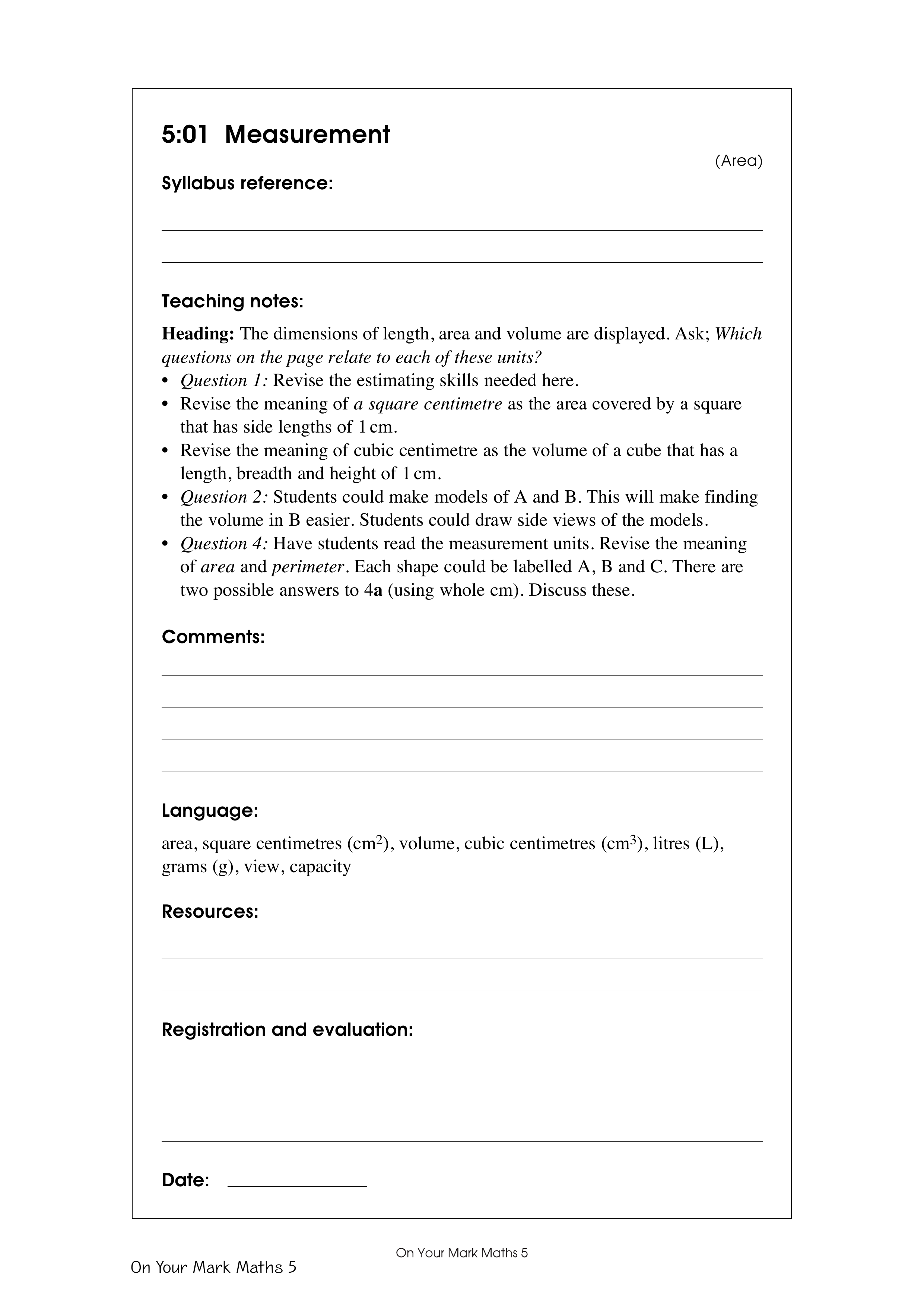 Measurement — worksheet preview