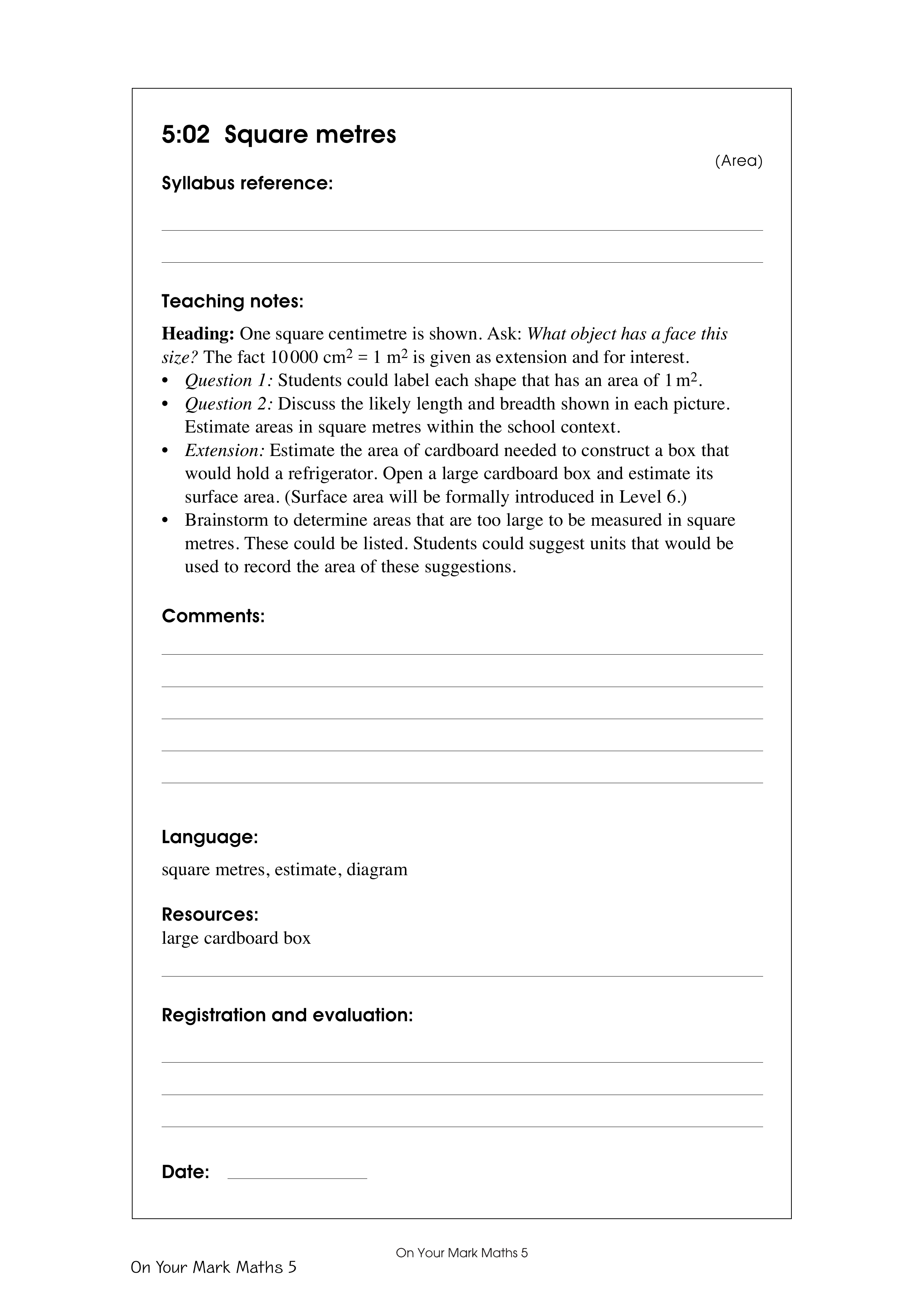 Square metres — worksheet preview