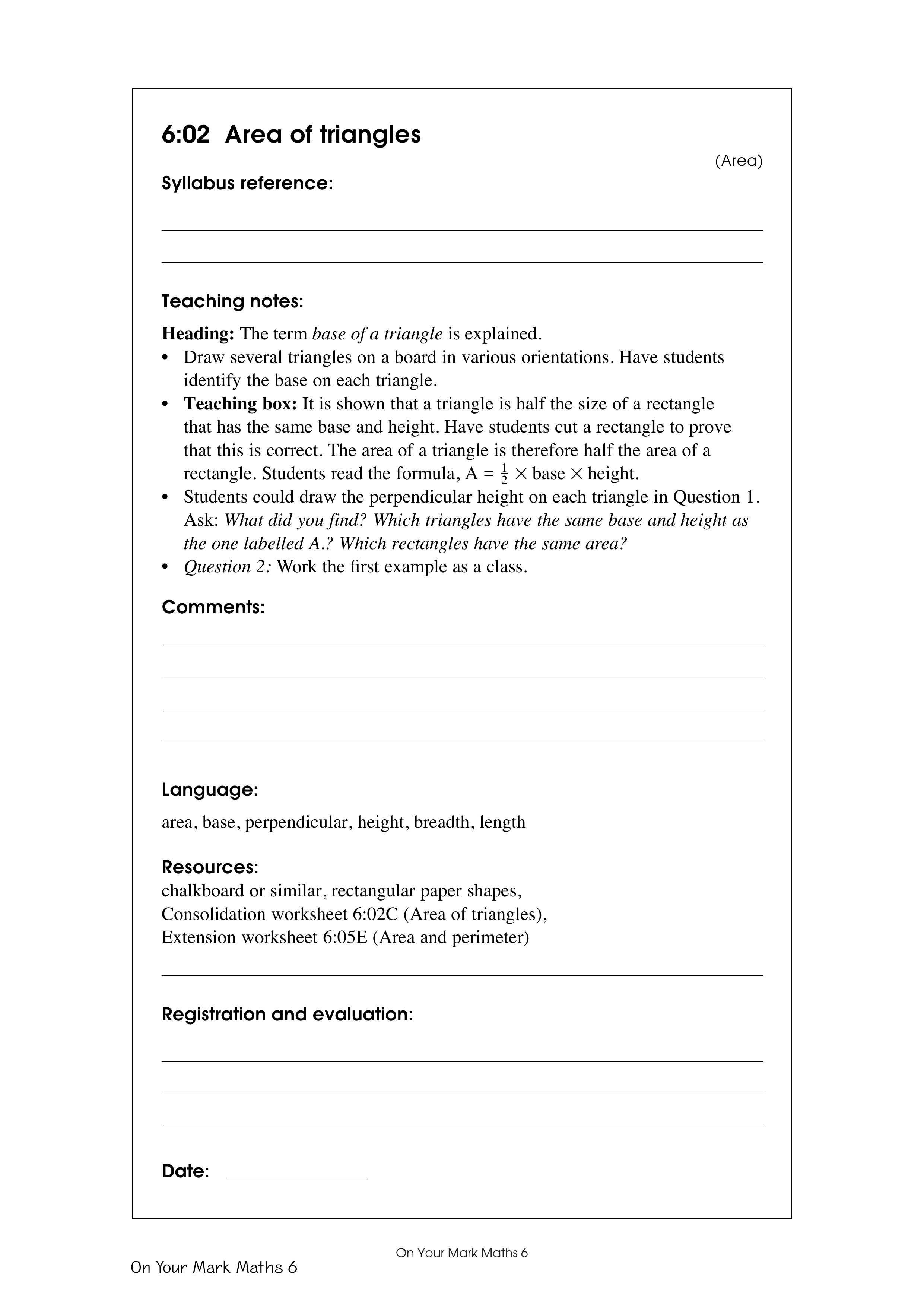 Area of triangles — worksheet preview