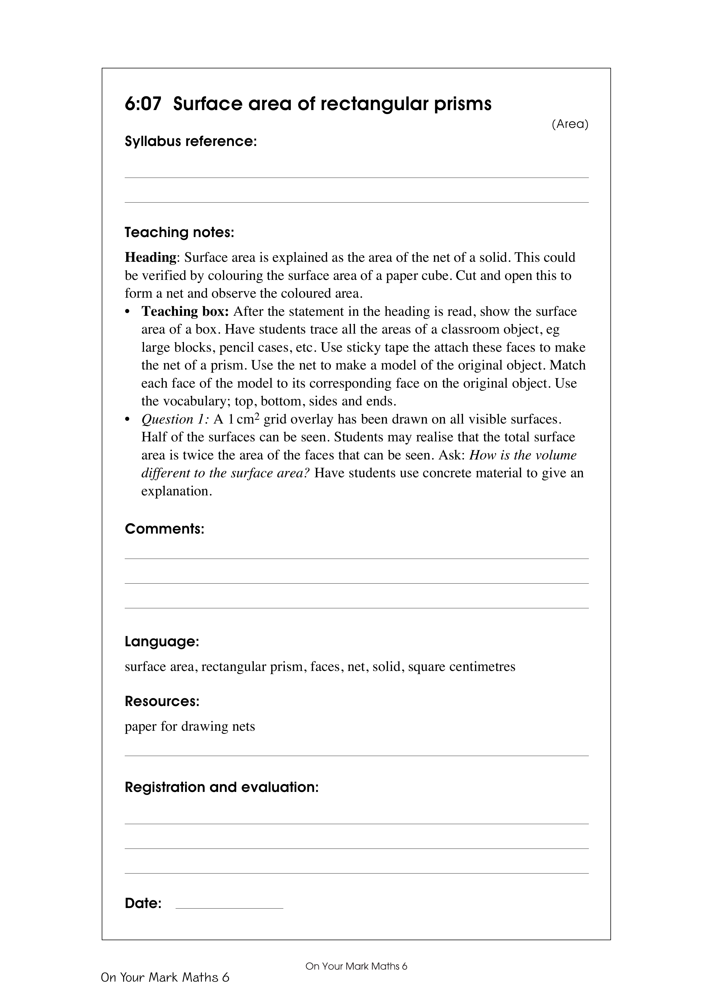 Surface area of rectangular prisms — worksheet preview
