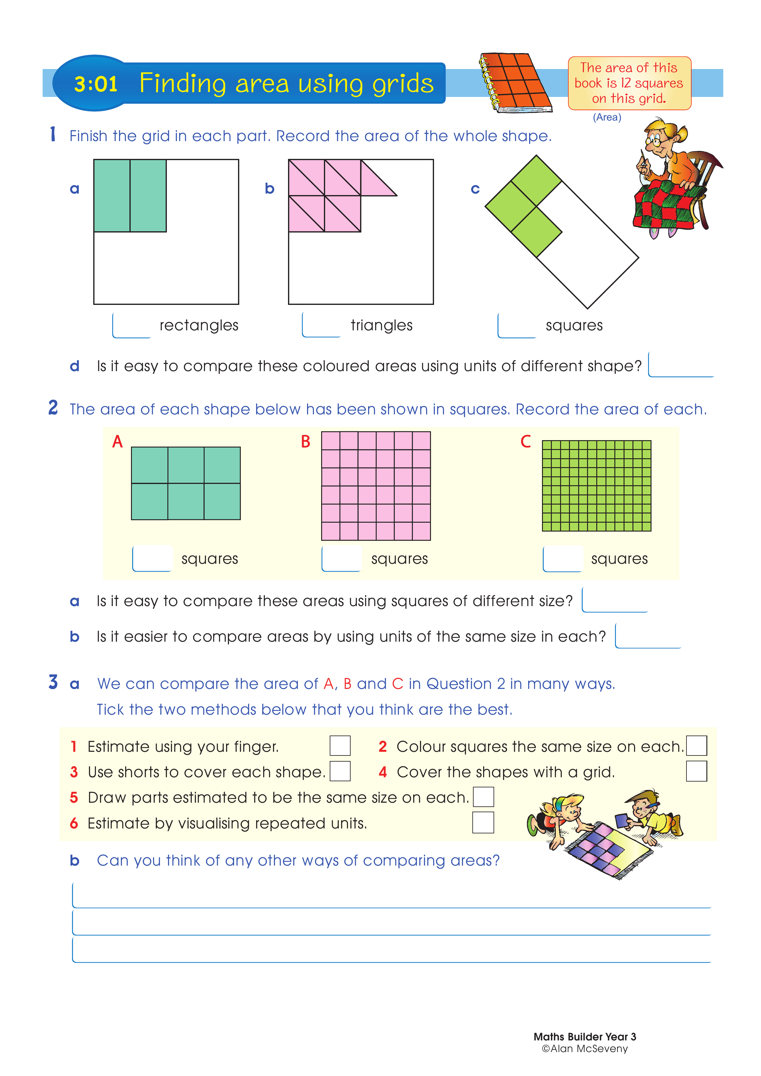 Finding area using grids — worksheet preview