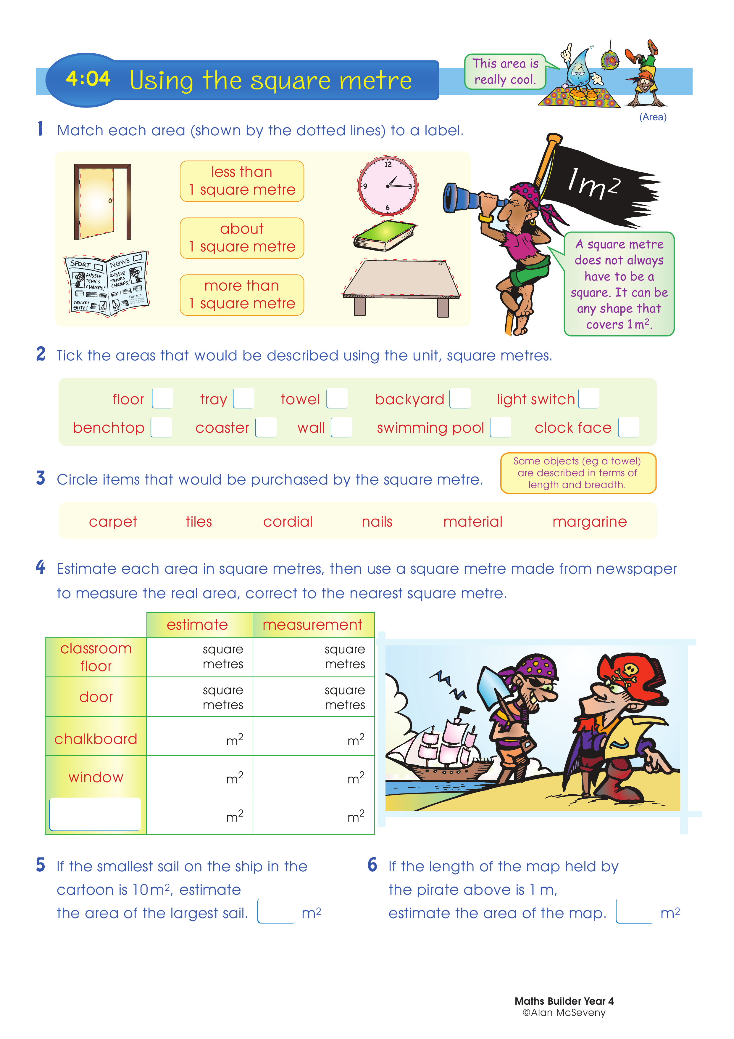 Using the square metre — worksheet preview