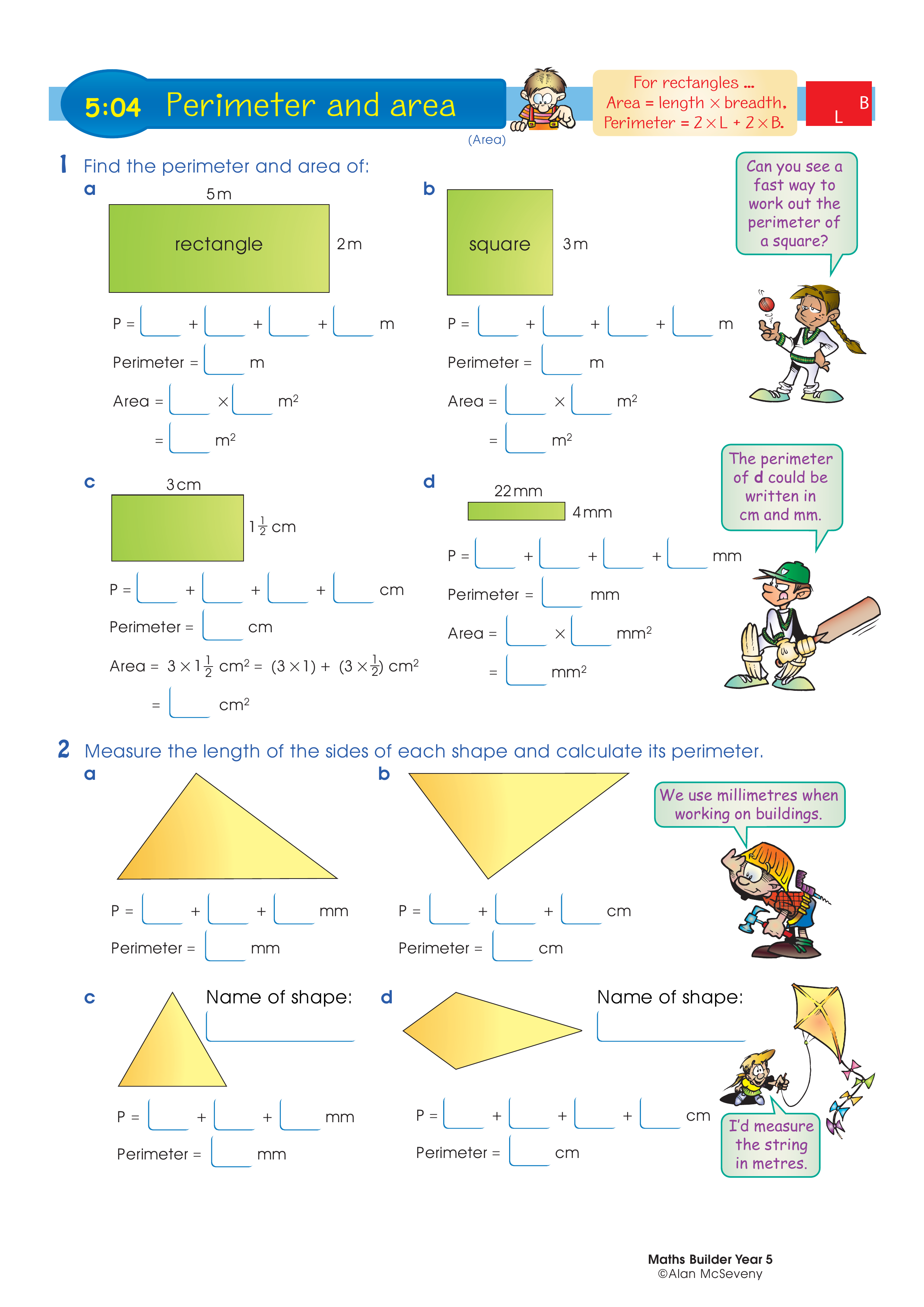 Perimeter and area — worksheet preview