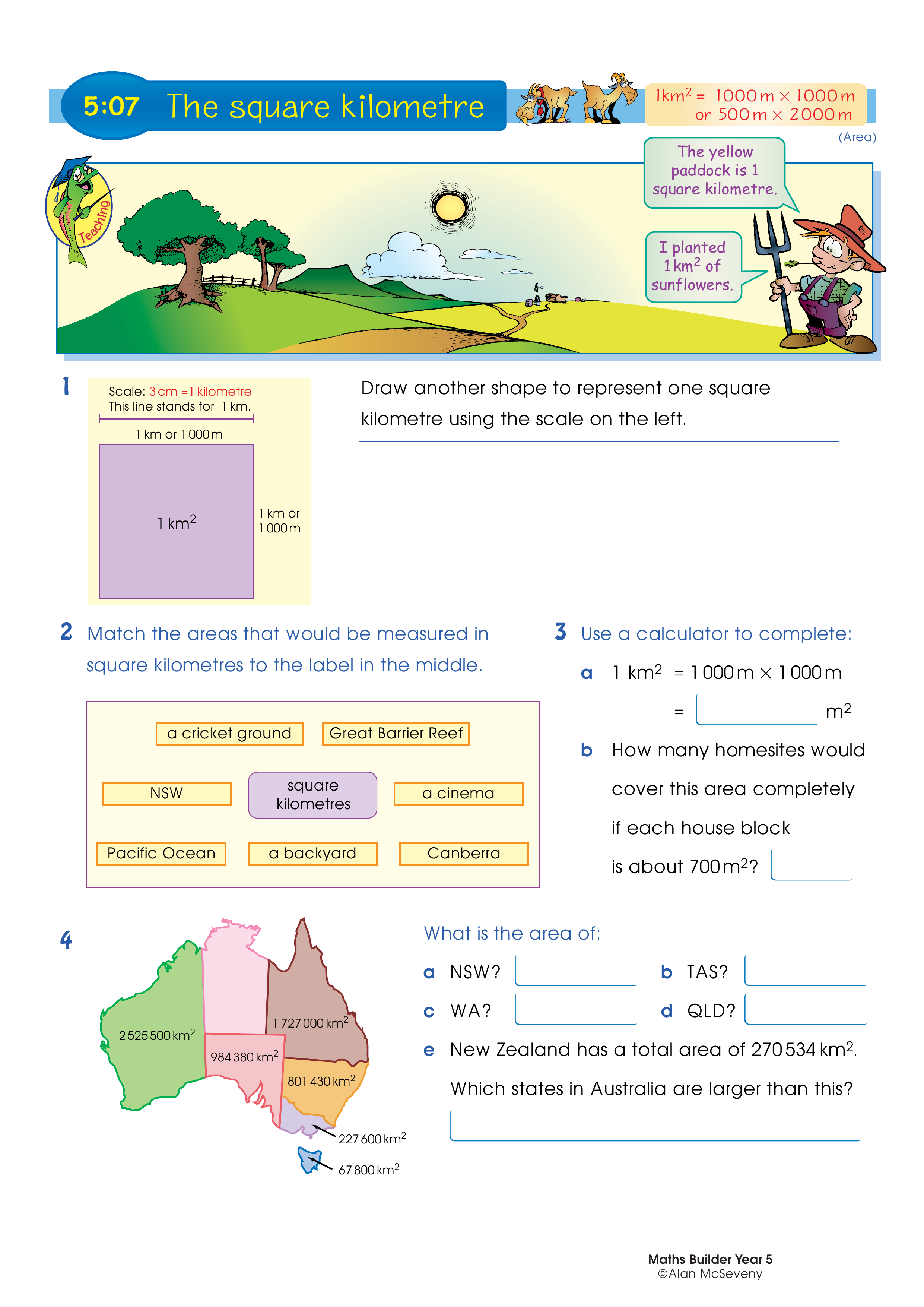 The square kilometre — worksheet preview
