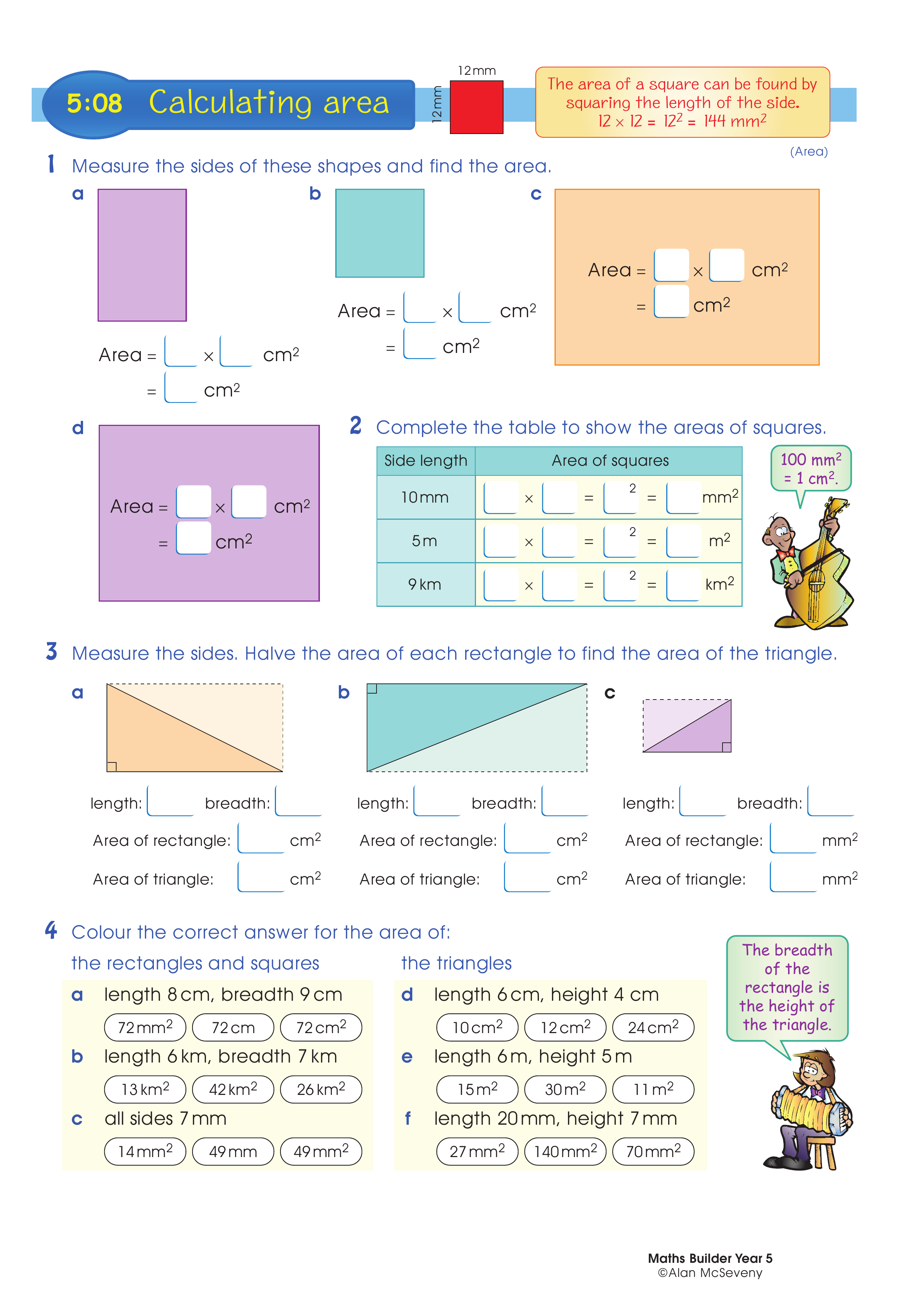 Calculating area — worksheet preview