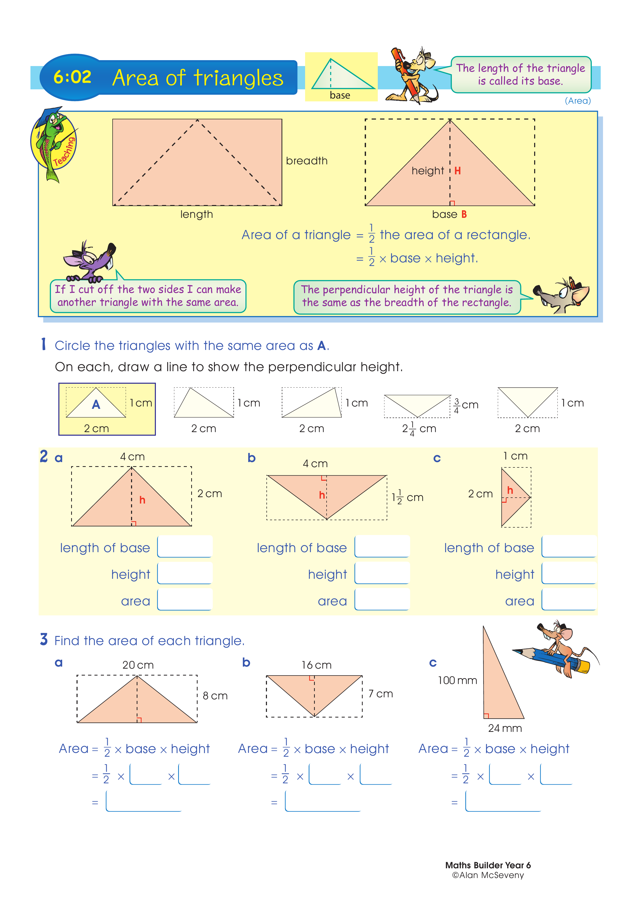 Area of triangles — worksheet preview