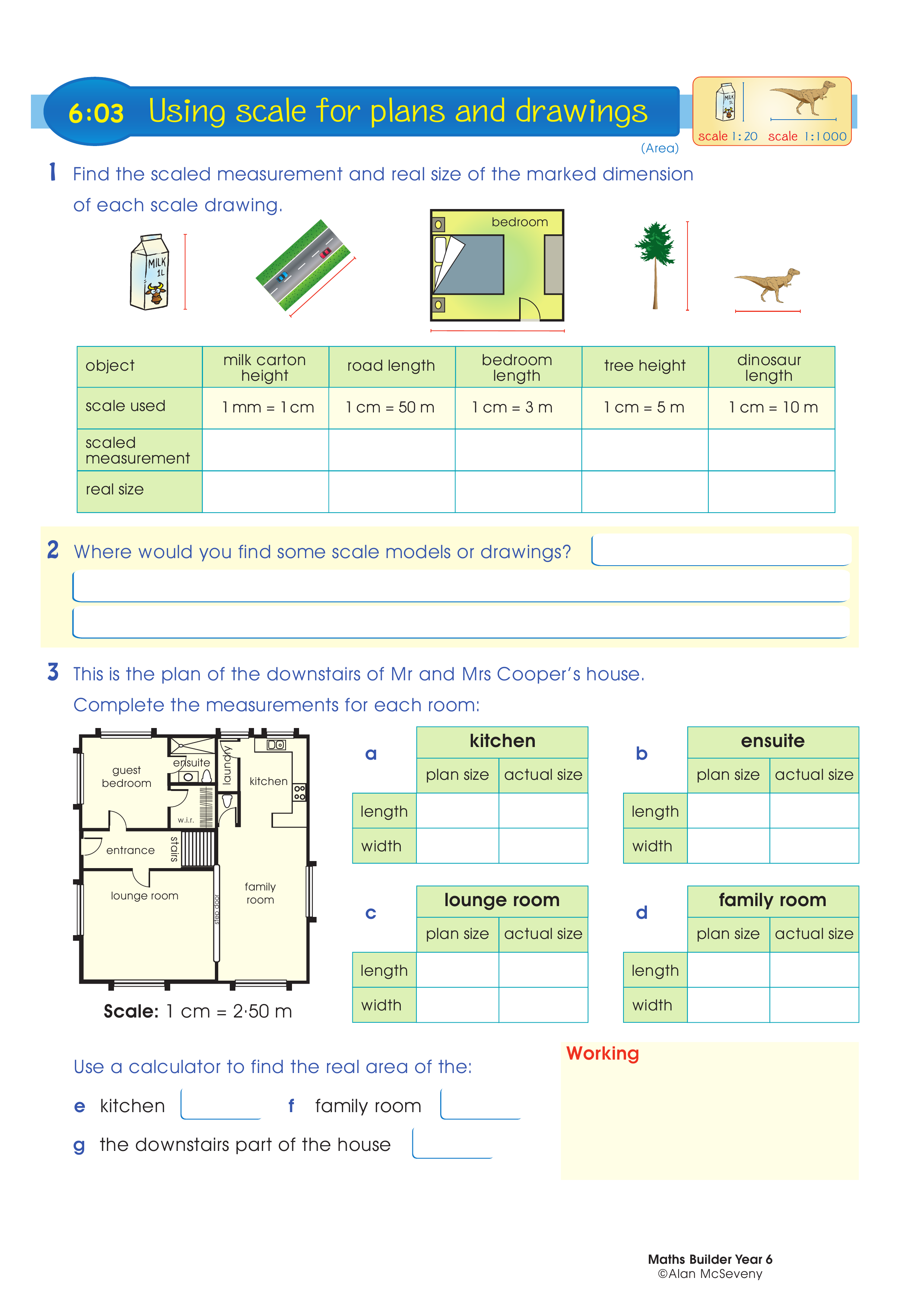 Using scale for plans and drawings — worksheet preview