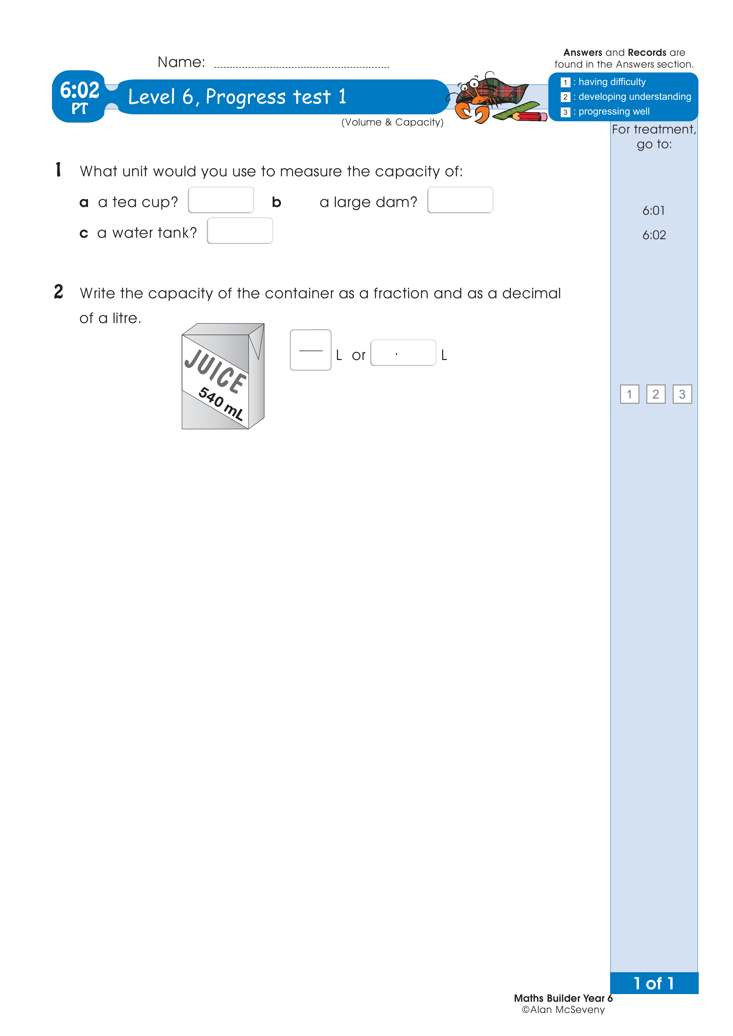 Progress test — worksheet preview