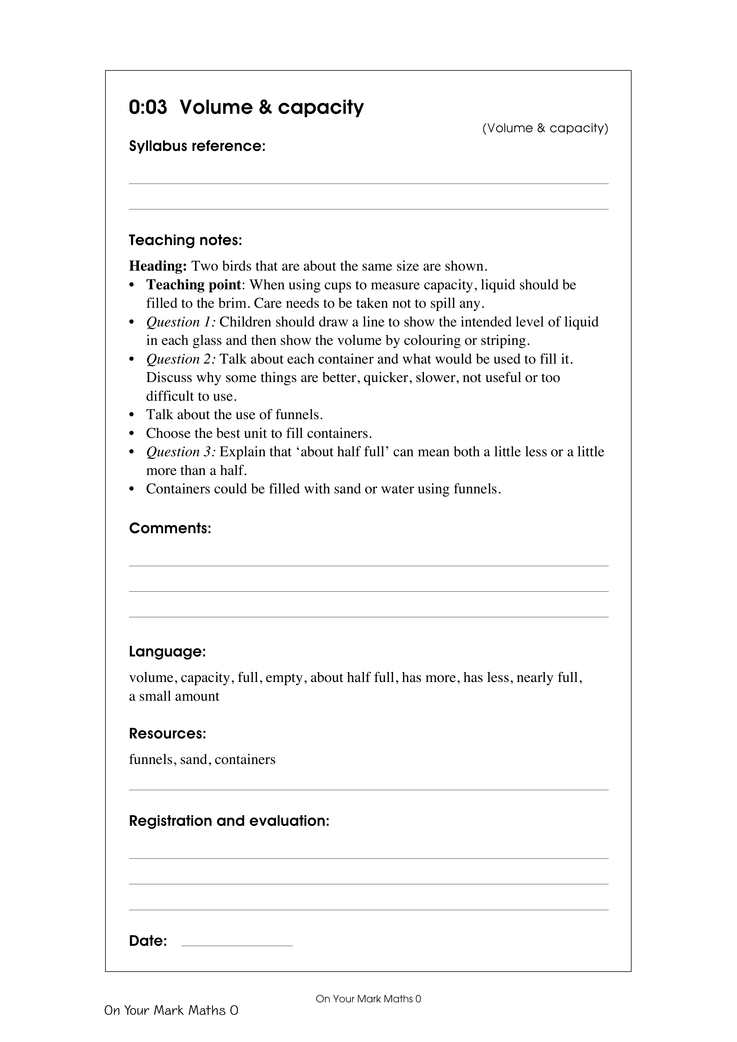 Volume & capacity — worksheet preview