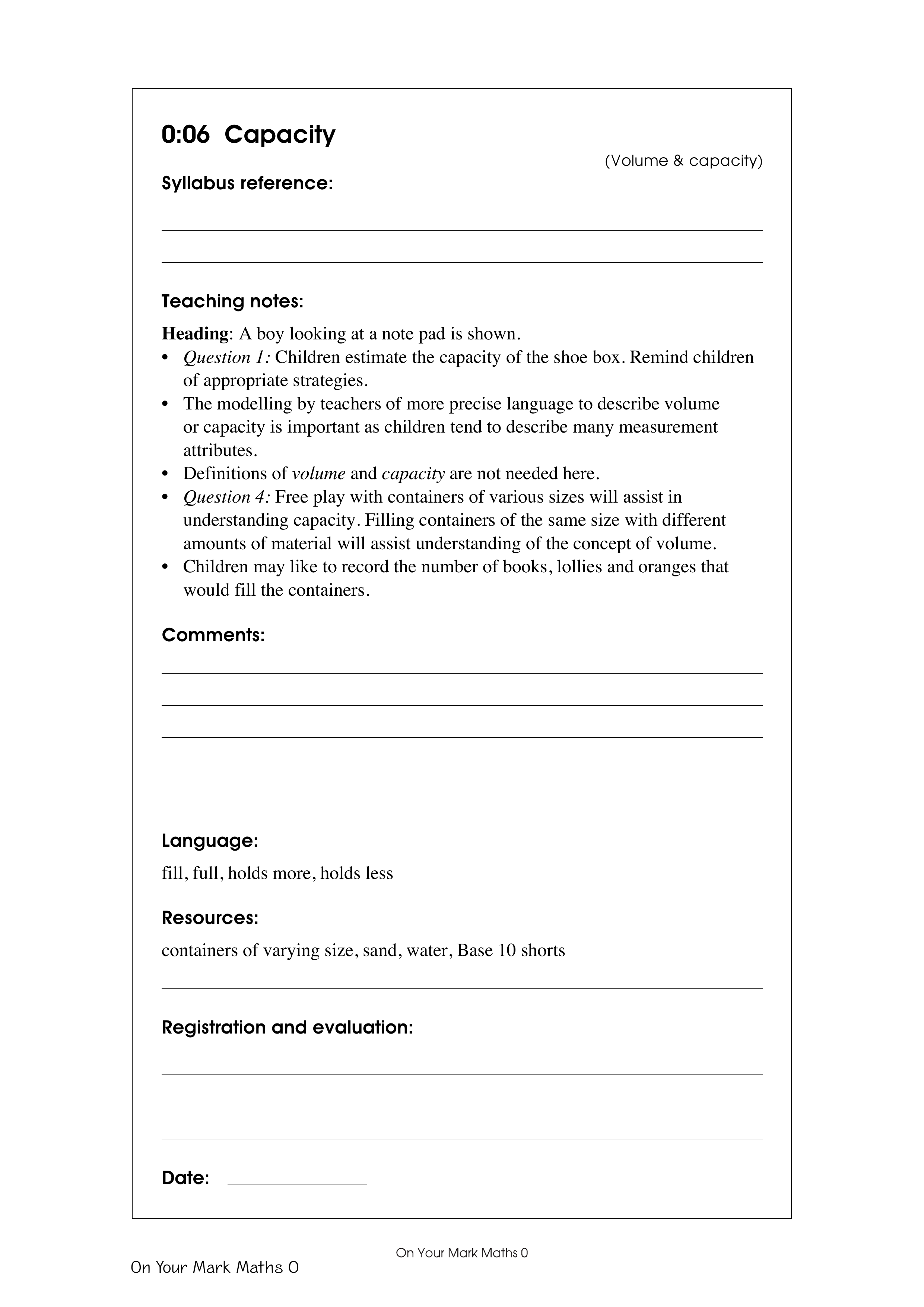 Capacity — worksheet preview
