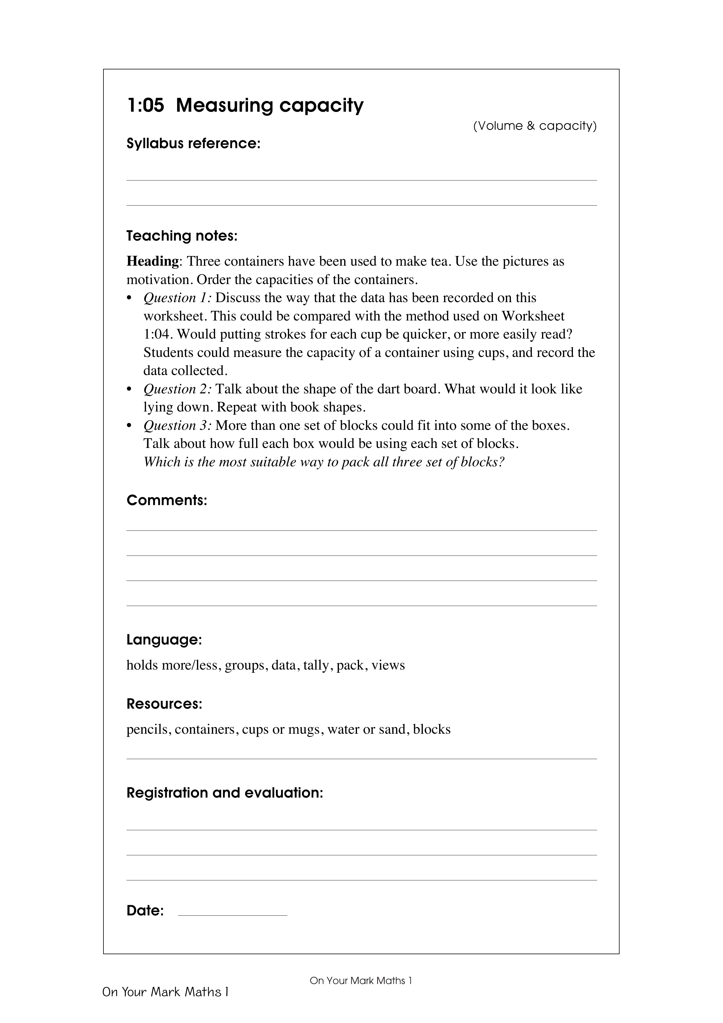 Measuring capacity — worksheet preview