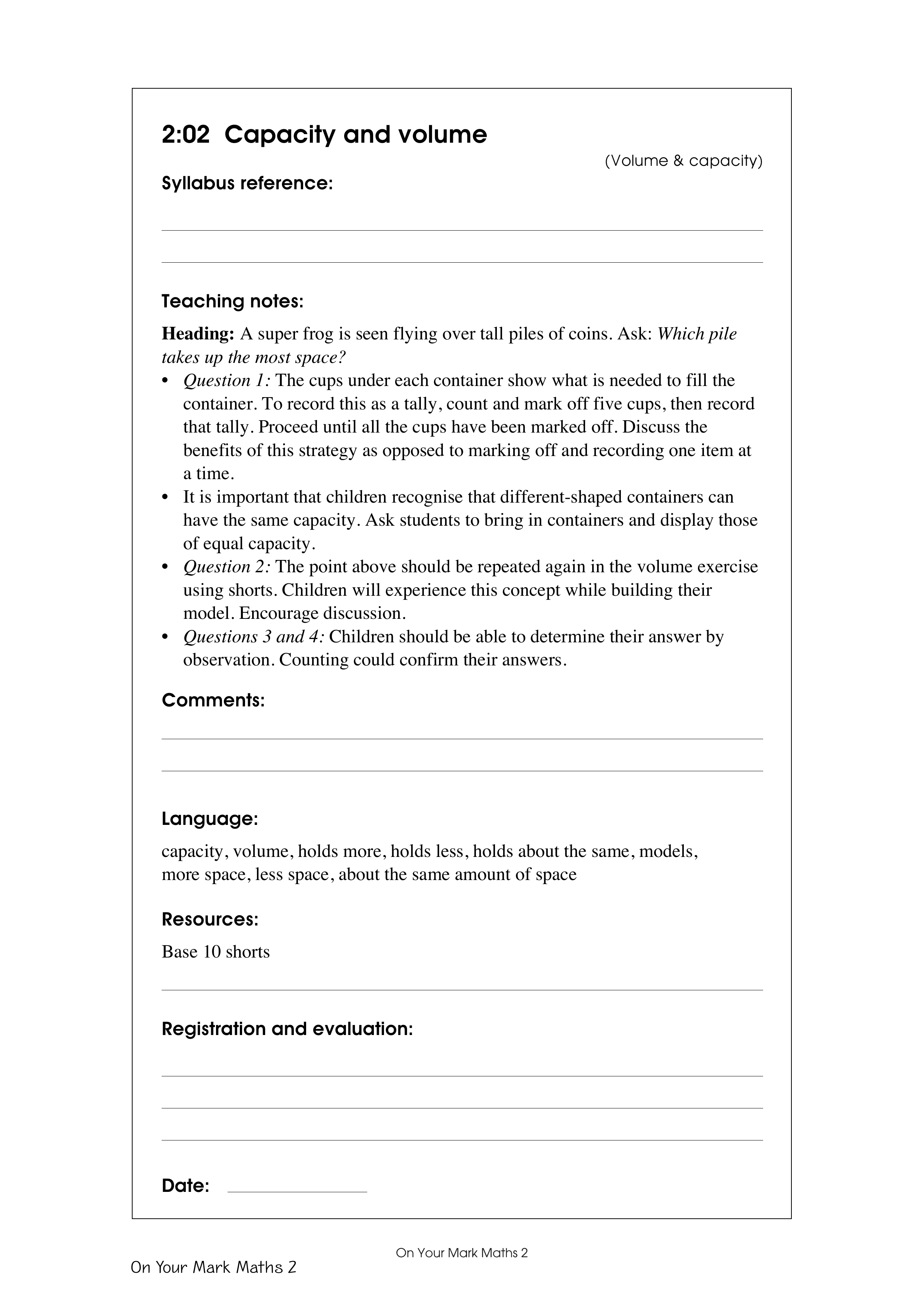 Capacity and volume — worksheet preview