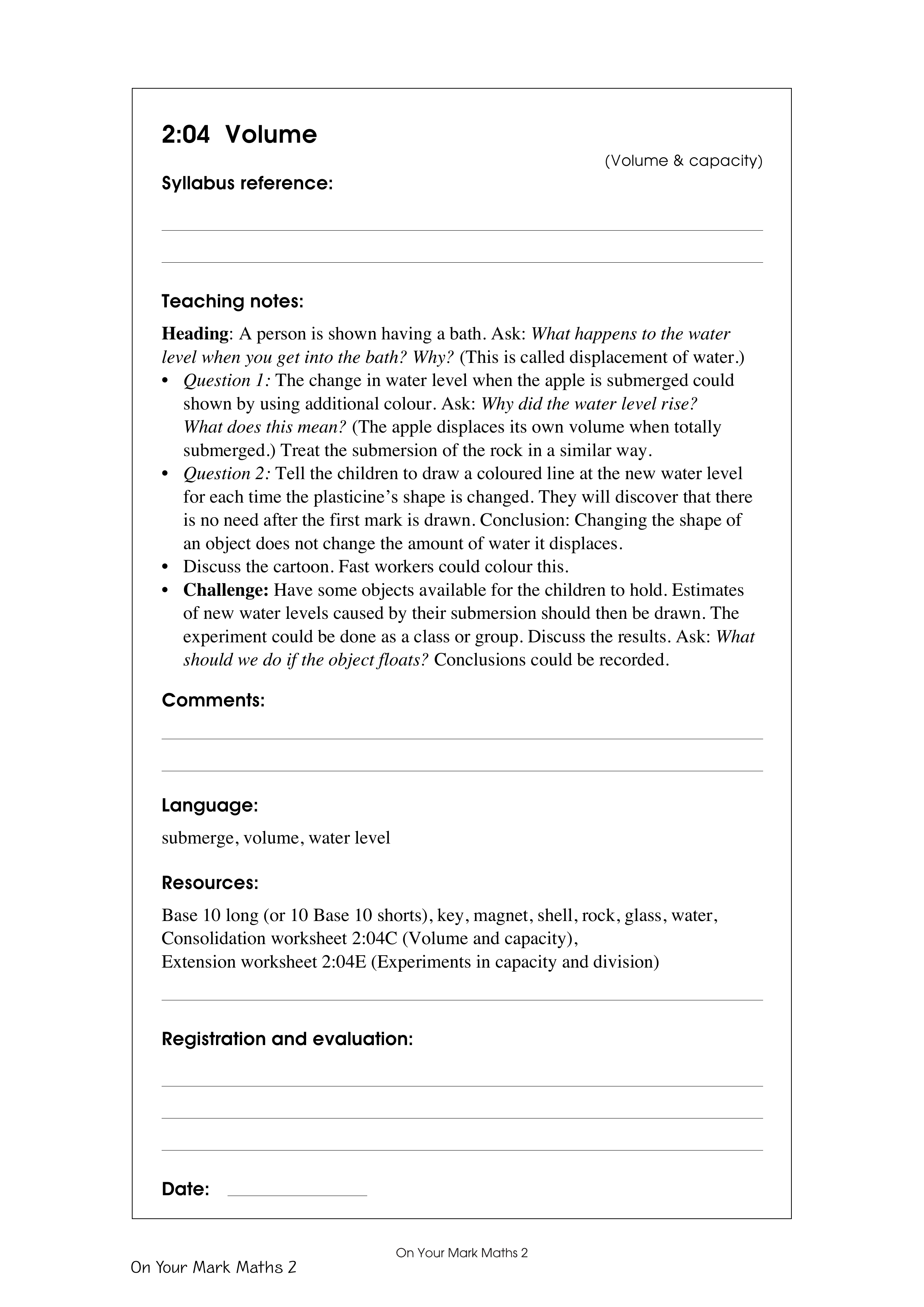 Volume — worksheet preview