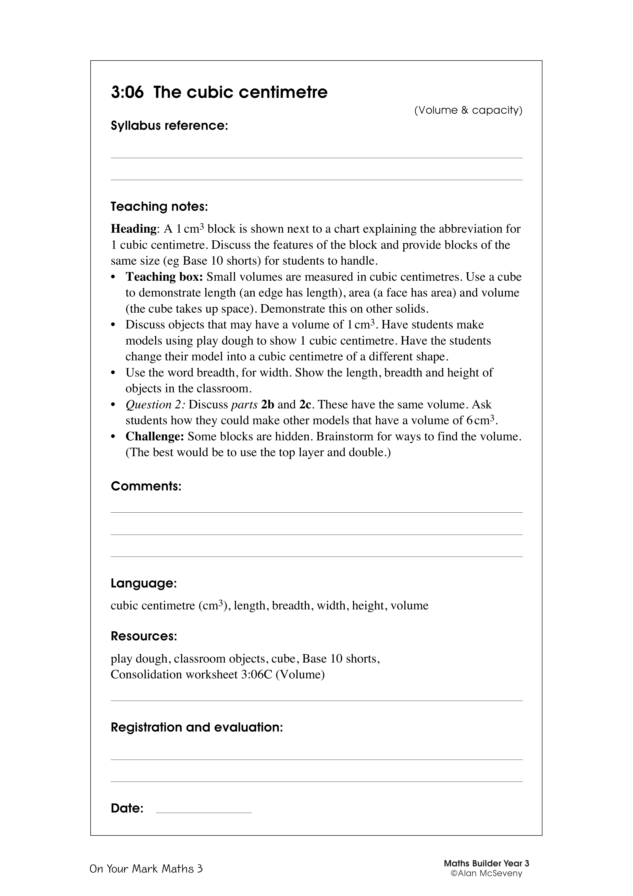 The cubic centimetre — worksheet preview