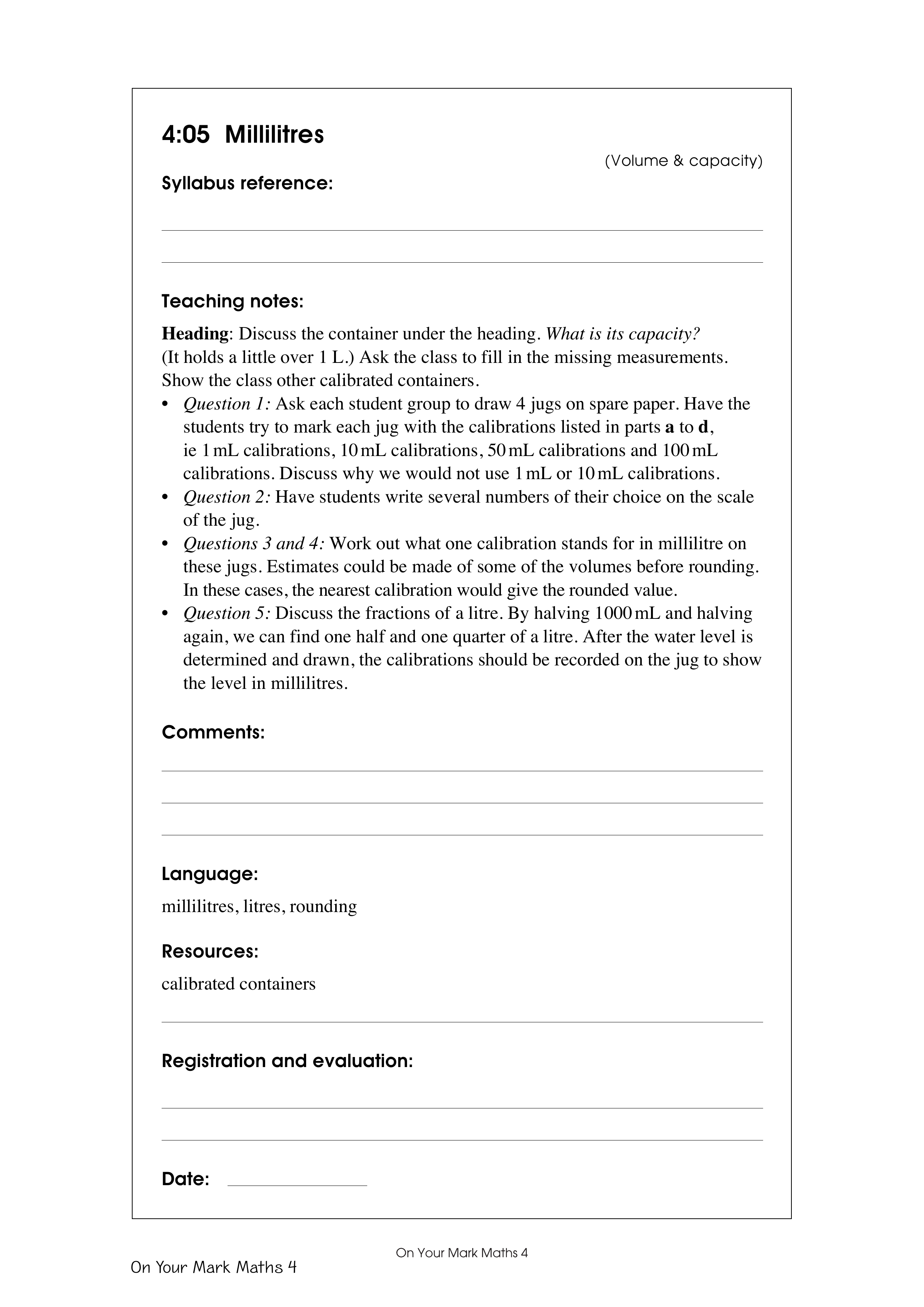 Millilitres — worksheet preview