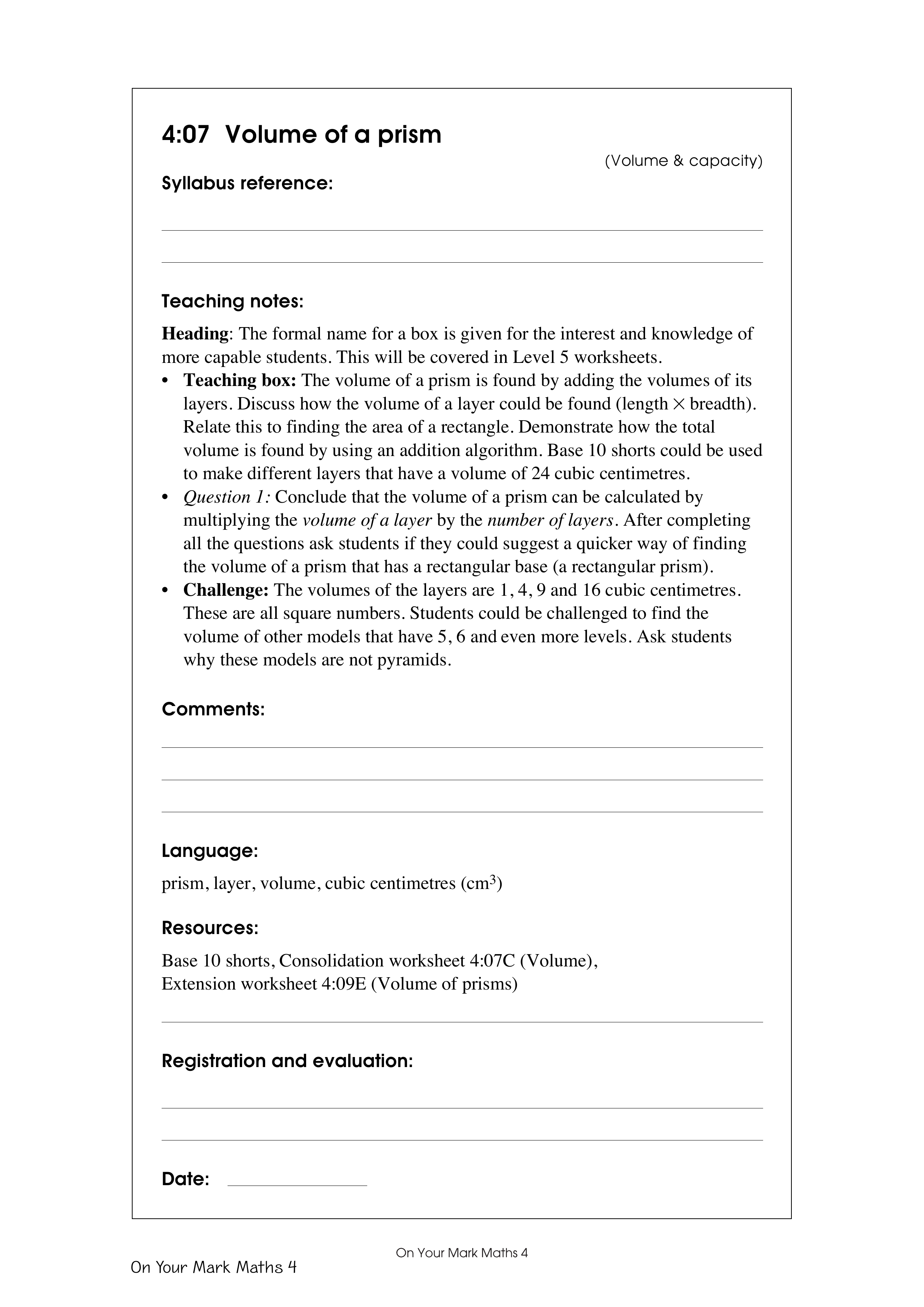 Volume of a prism — worksheet preview