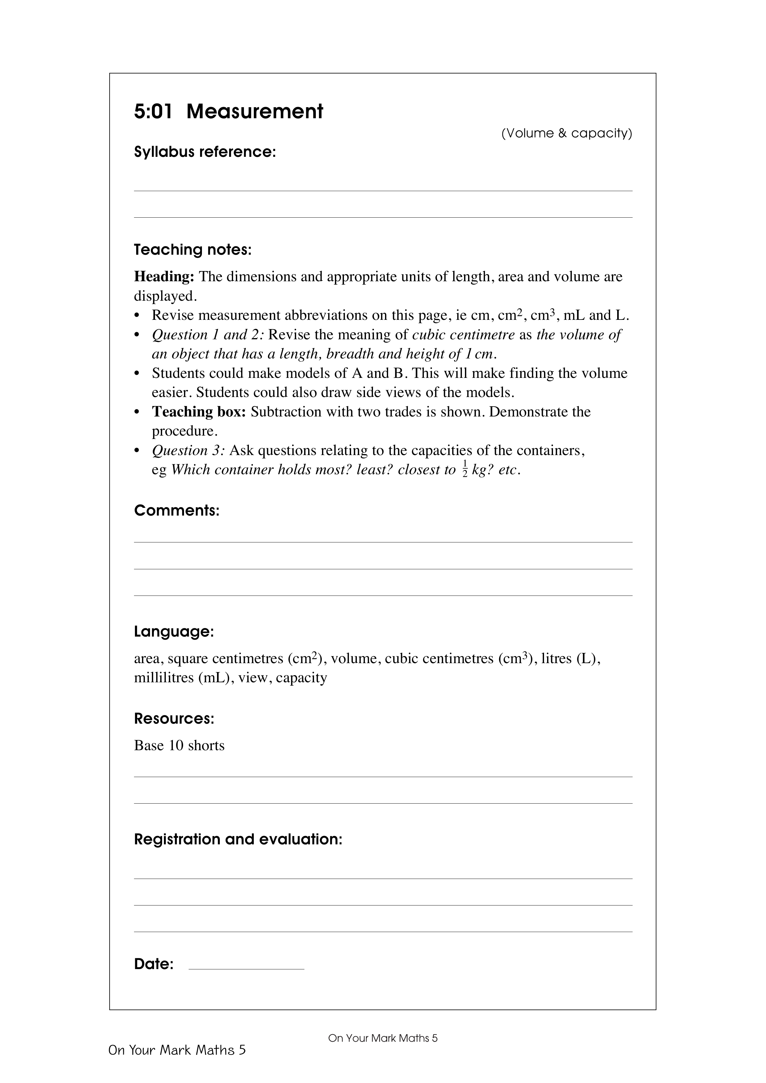 Measurement — worksheet preview