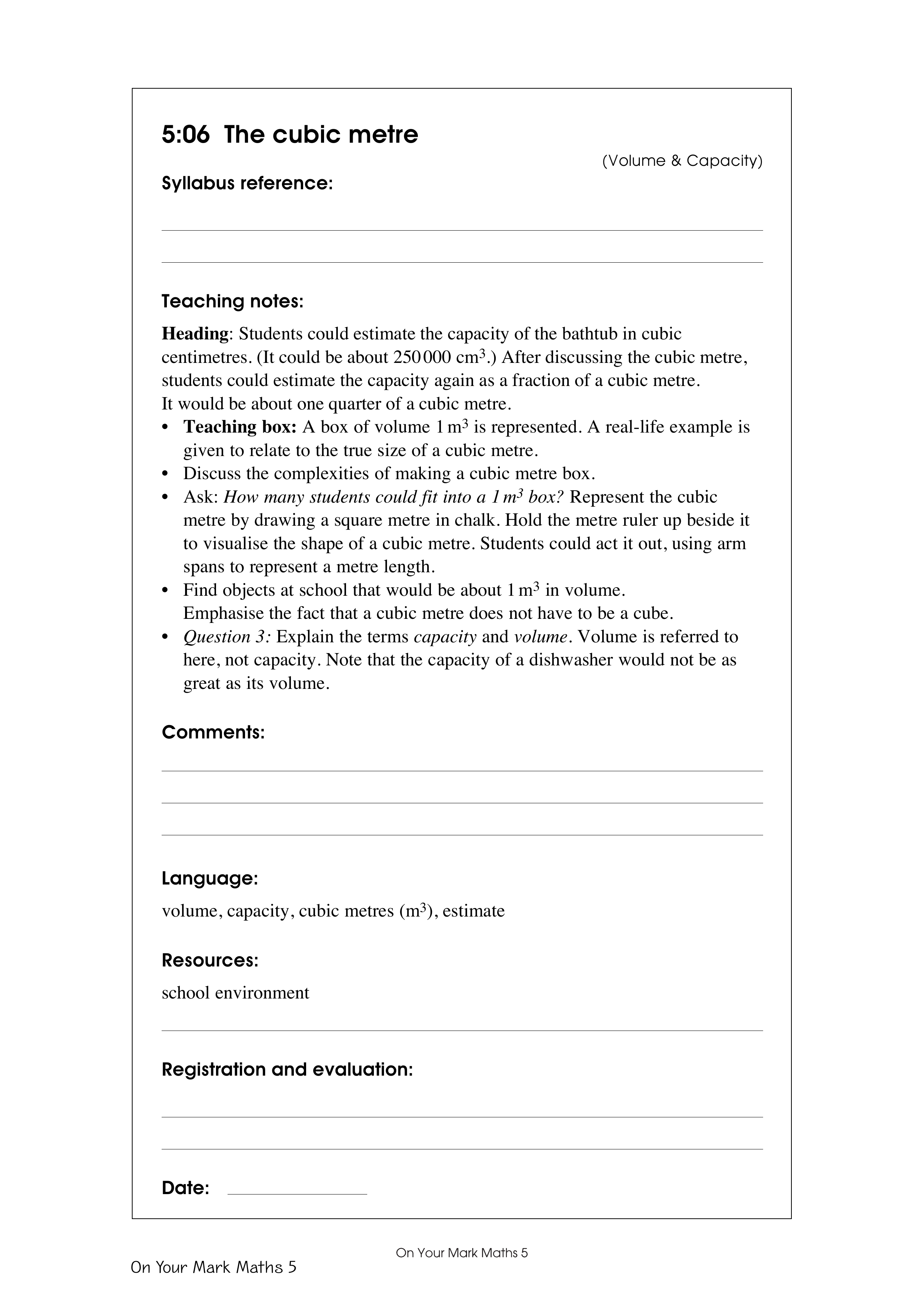 The cubic metre — worksheet preview