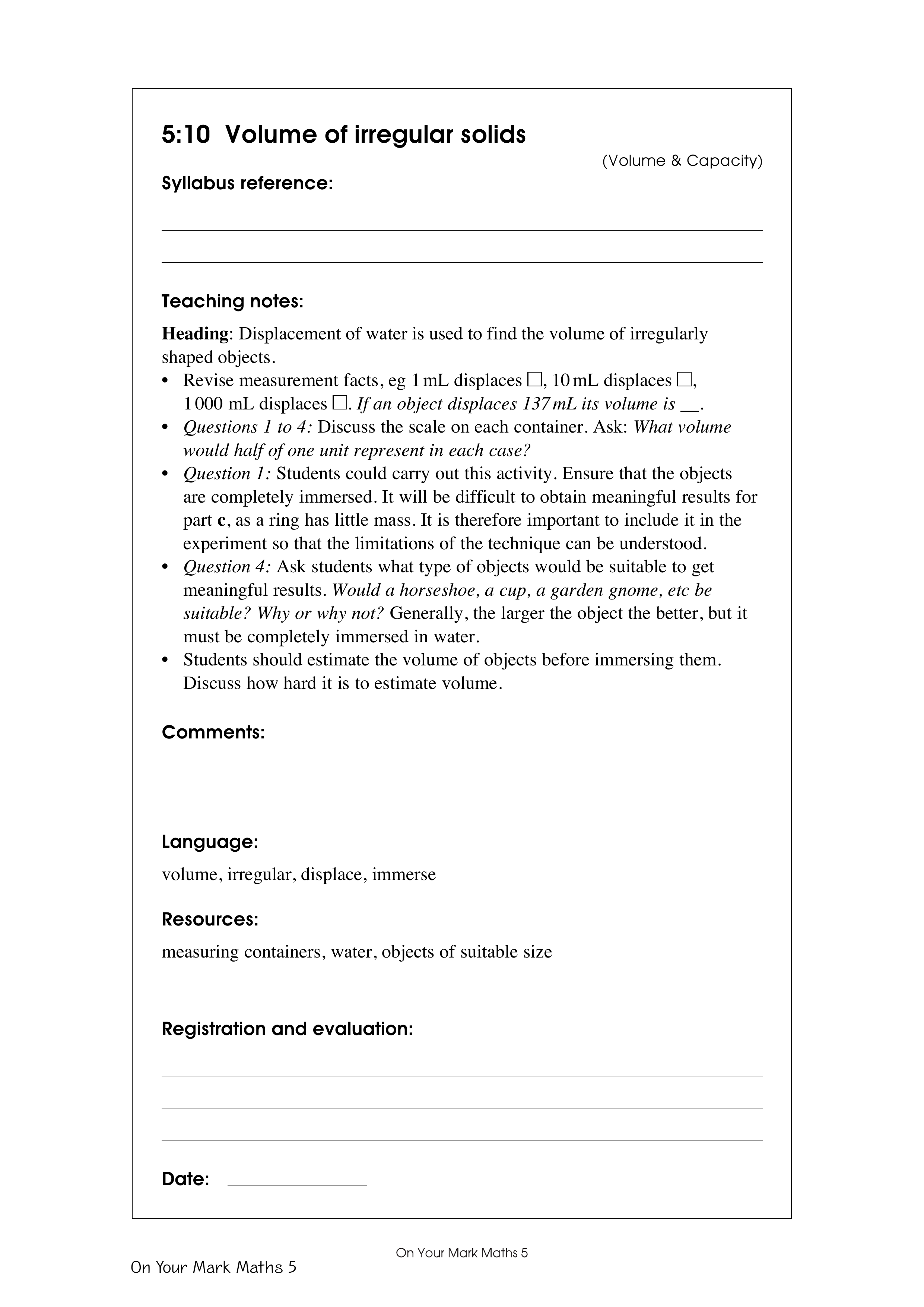Volume of irregular solids — worksheet preview