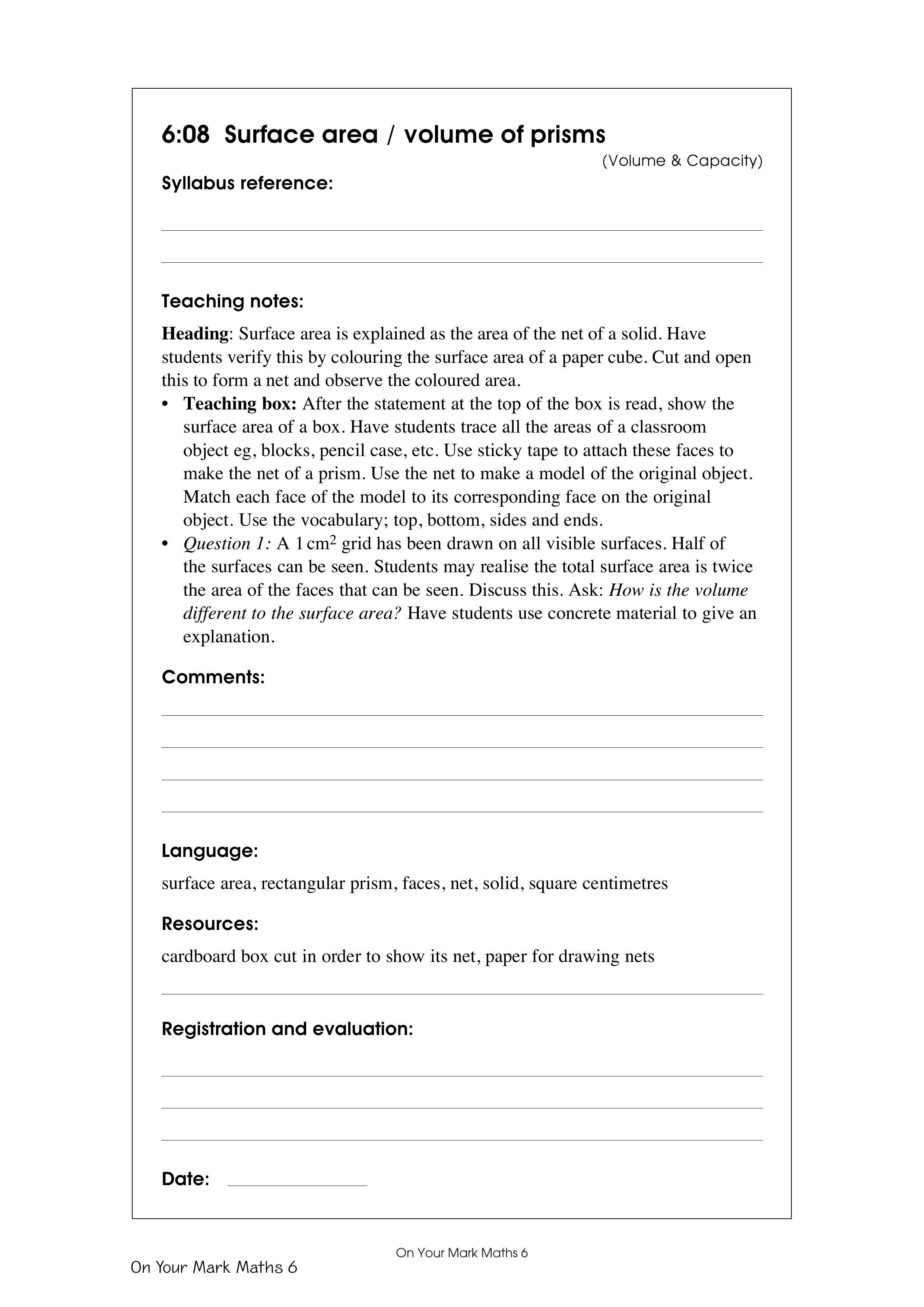 Surface area /volume of prisms — worksheet preview