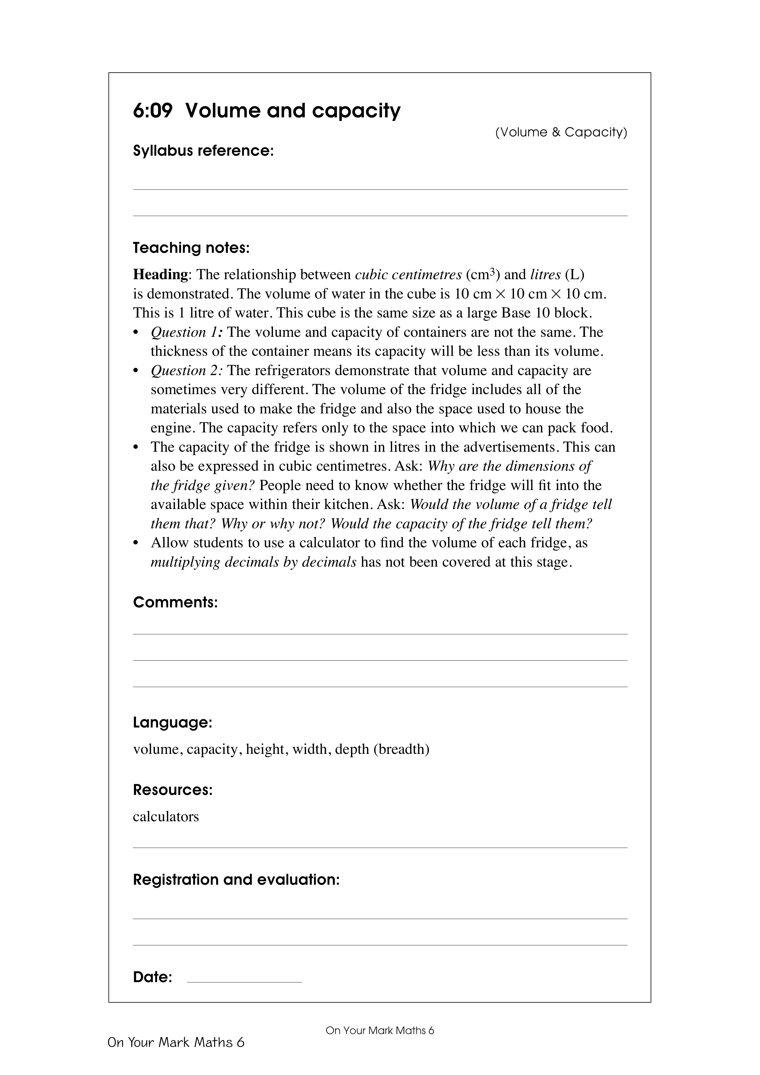 Volume and capacity — worksheet preview