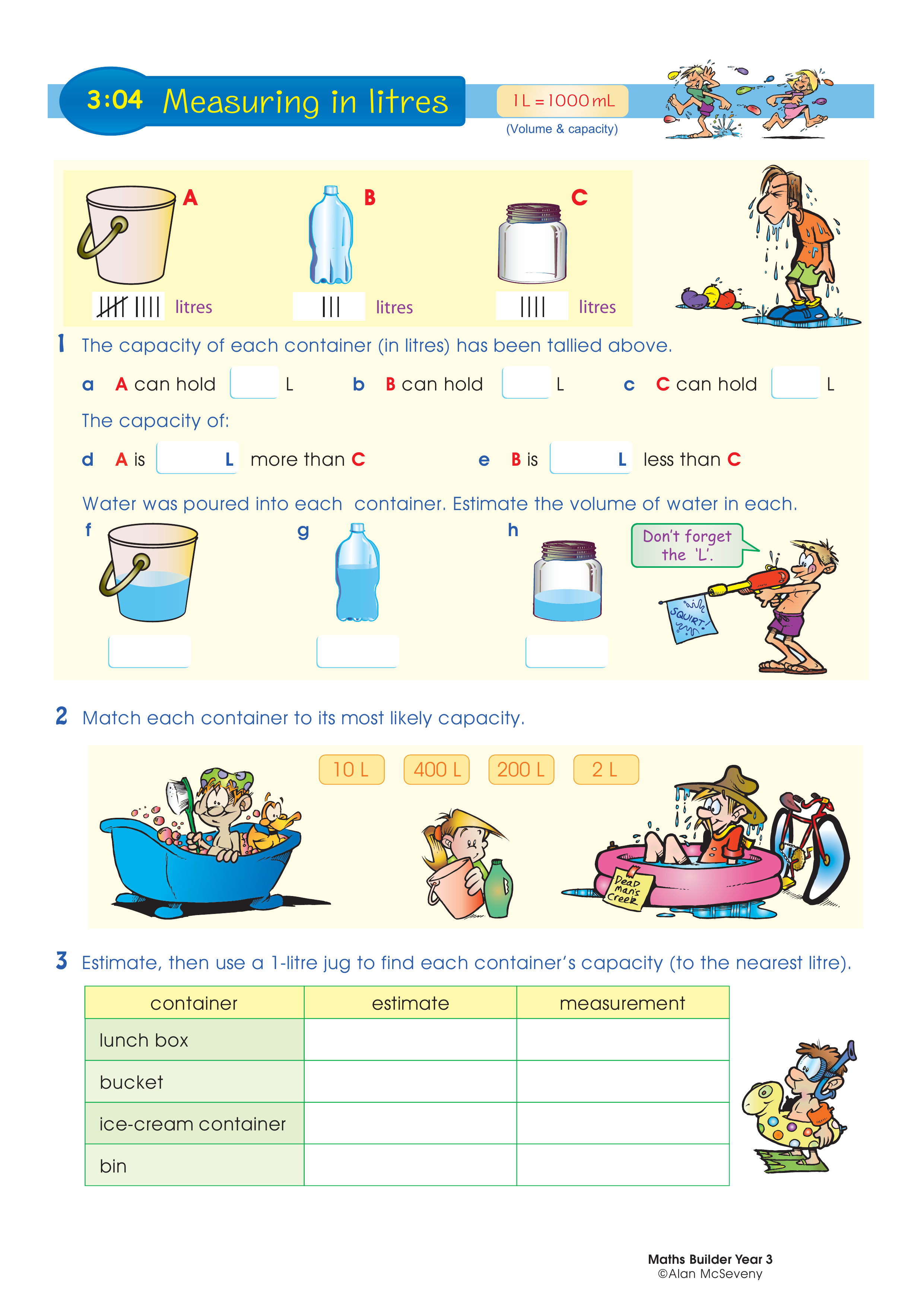 Measuring in litres — worksheet preview