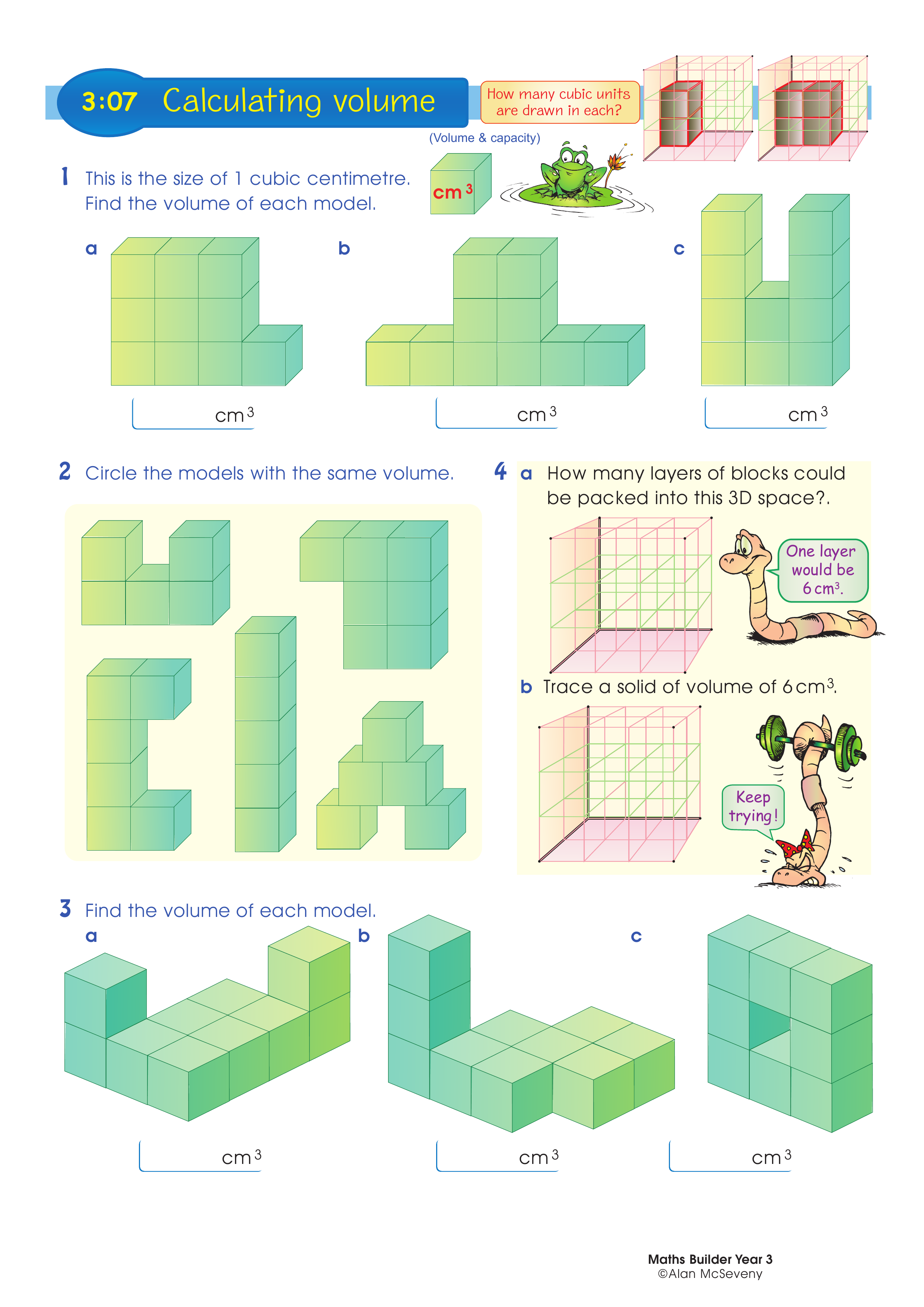 Calculating volume — worksheet preview