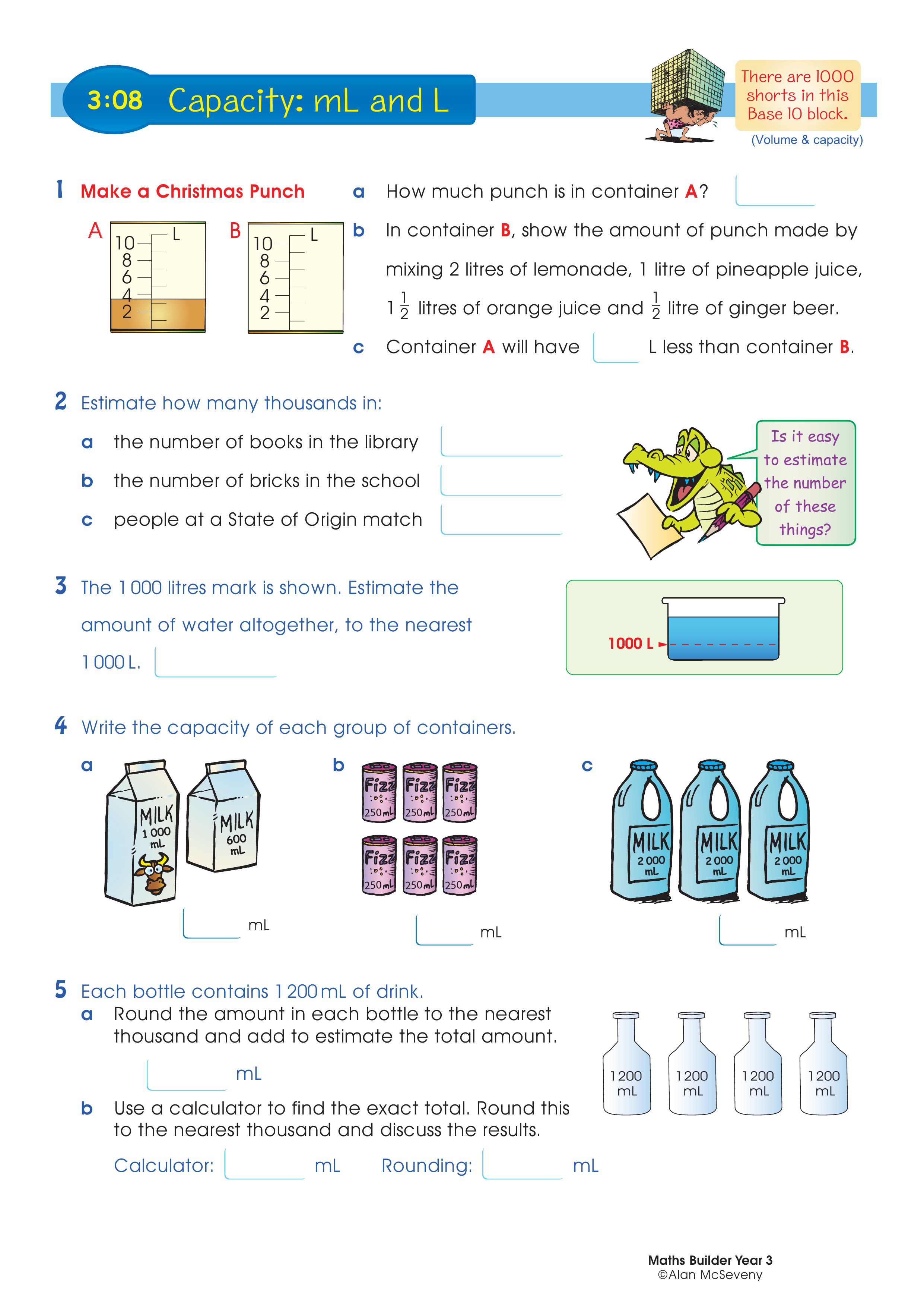 Capacity: mL and L — worksheet preview