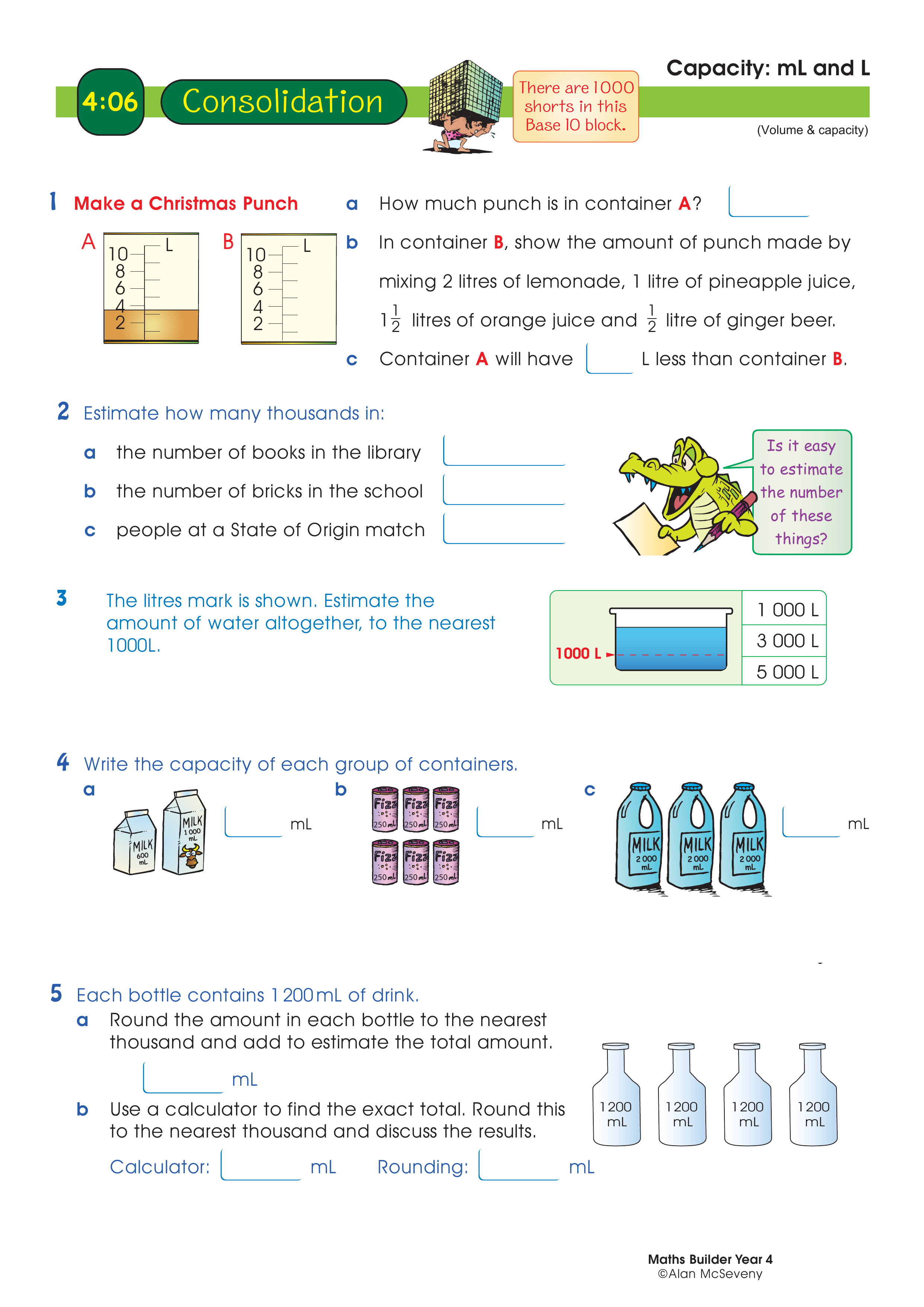 Capacity: mL and L — worksheet preview
