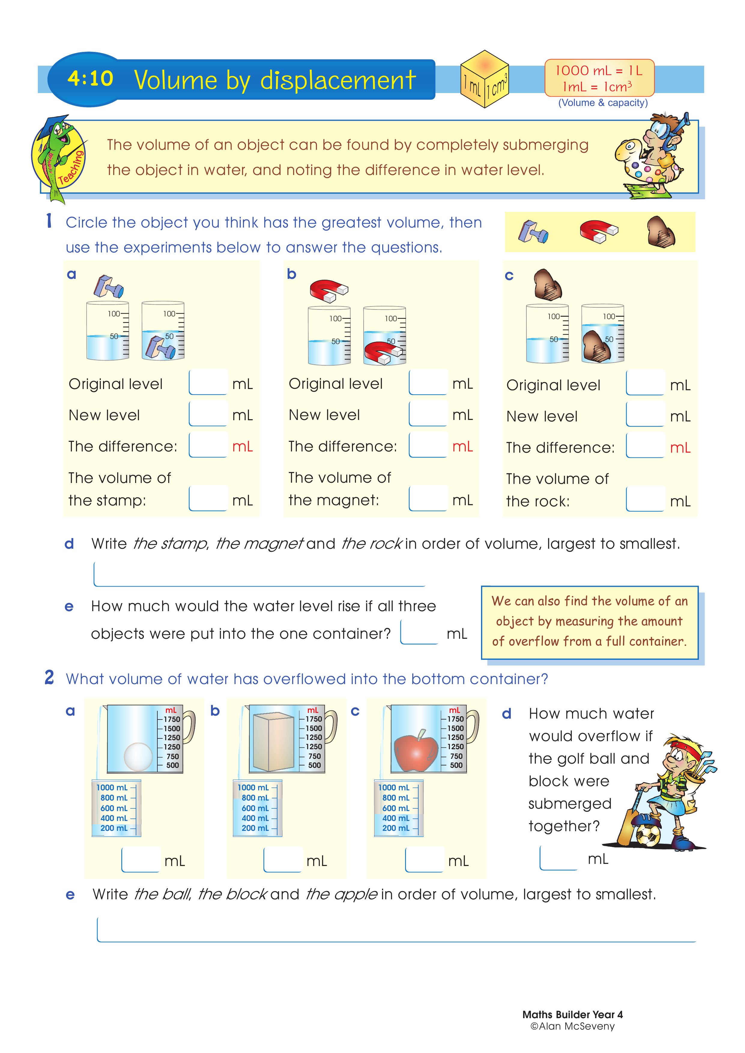 Volume by displacement — worksheet preview