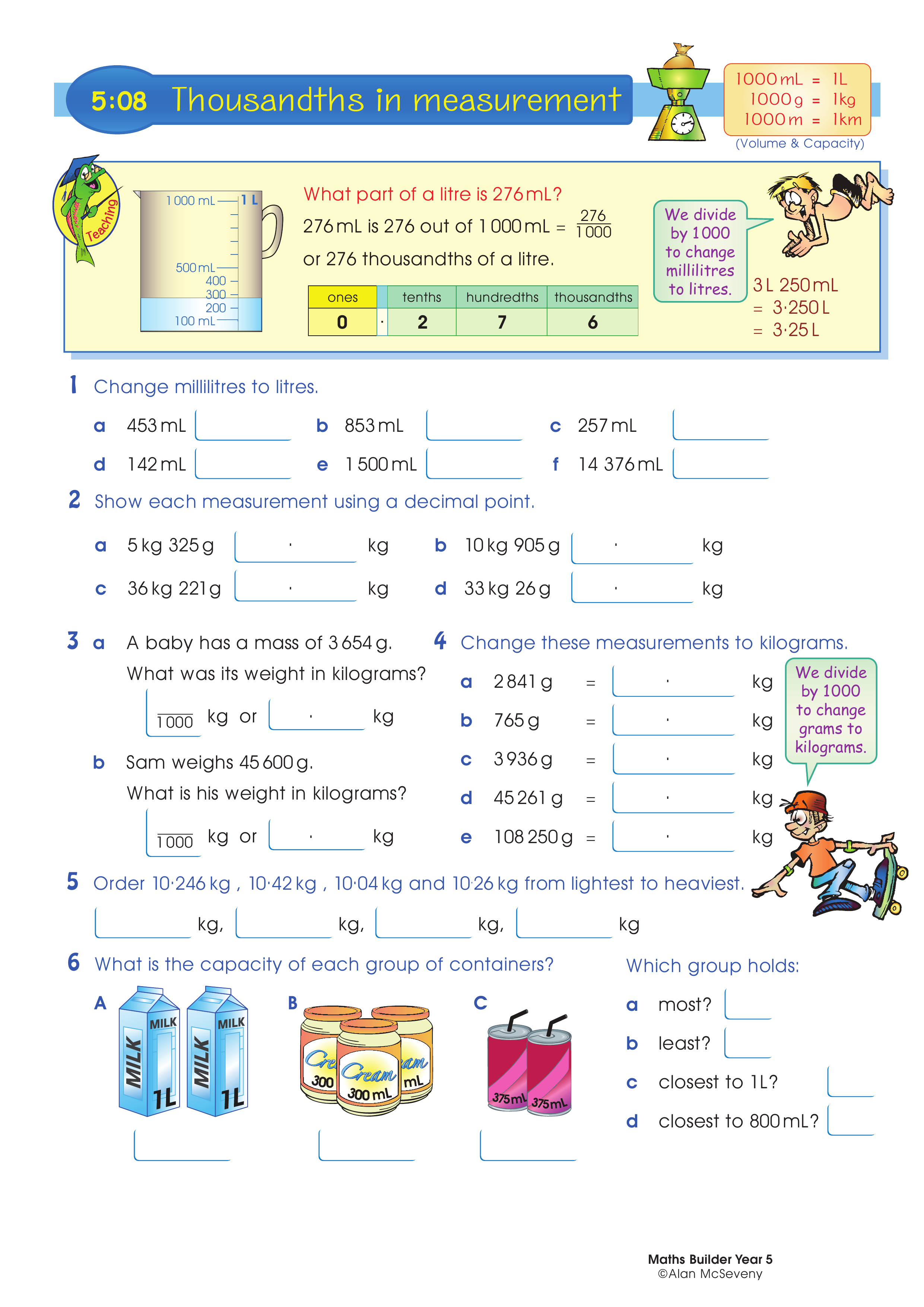Thousandths in measurement — worksheet preview