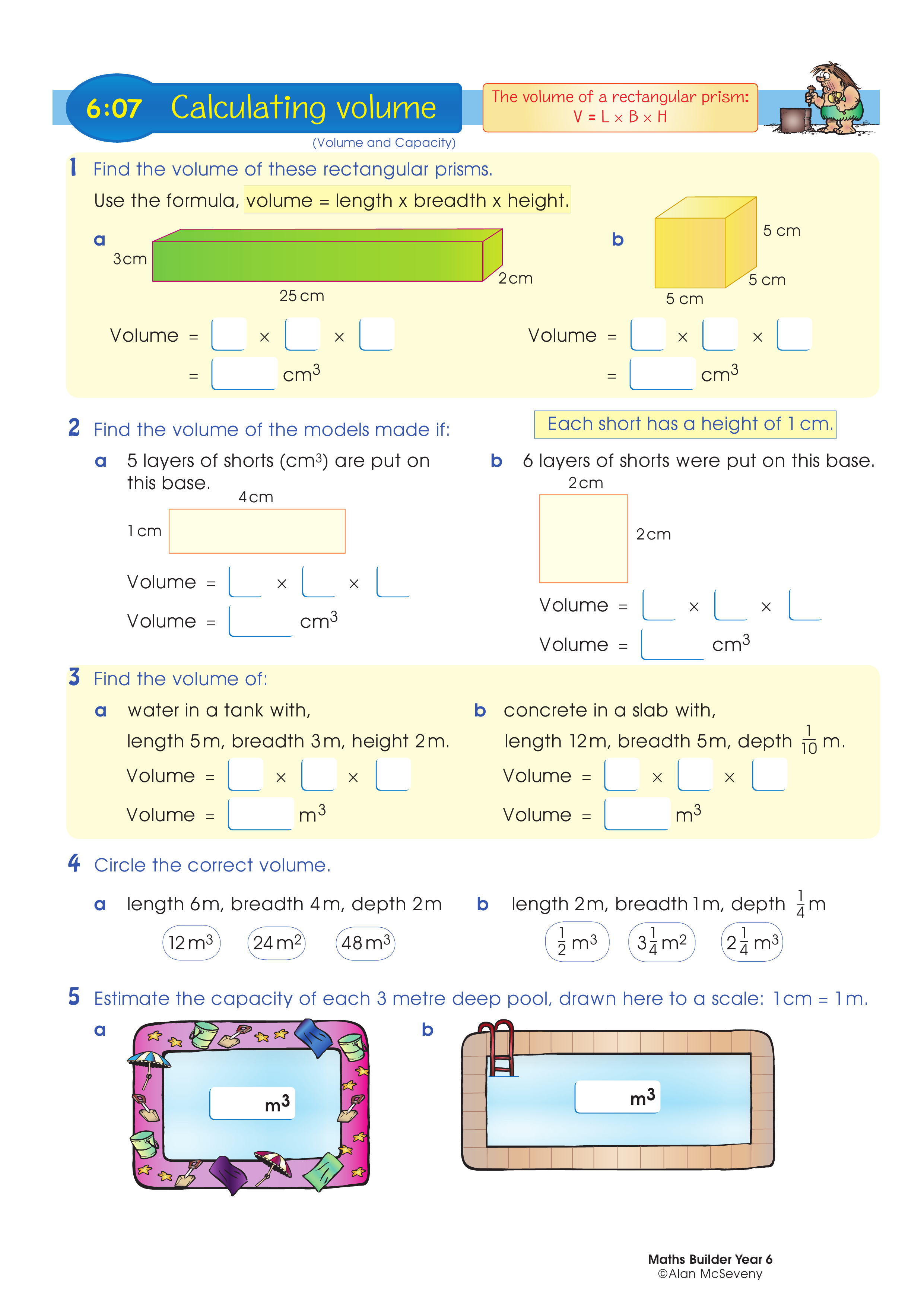 Calculating volume — worksheet preview